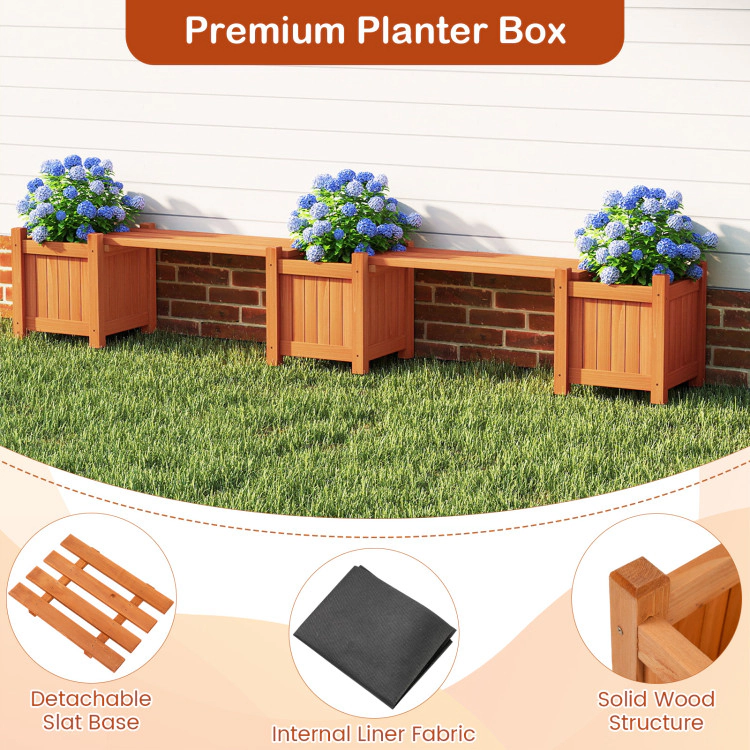 Hivvago 3-in-1 Outdoor Planter Box with Bench 2-Person Outdoor Bench with 2 Side Garden Beds