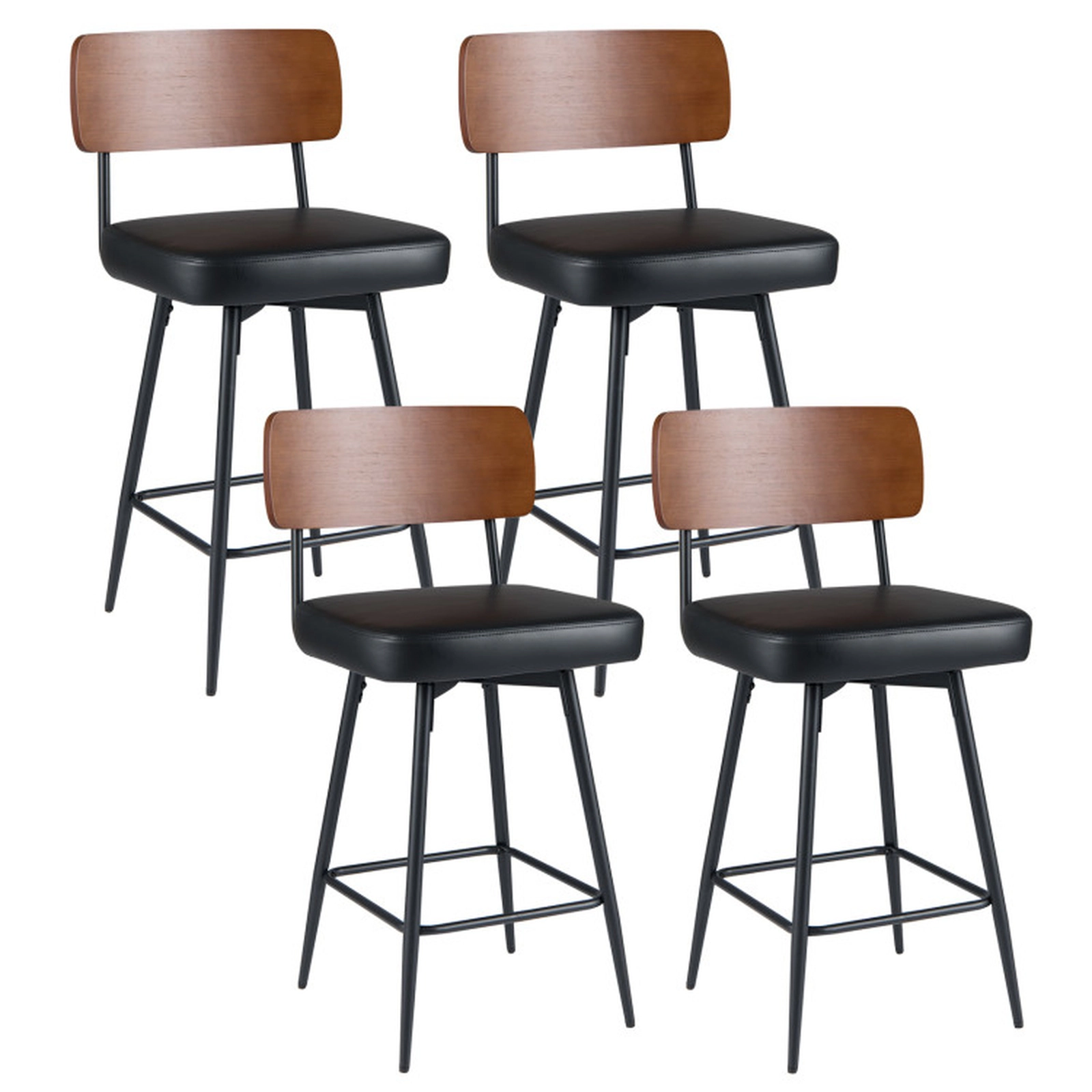 SUGIFT Wood Back and Metal Legs 330-lb Set of 4 Black 27 in Padded Counter Barstools