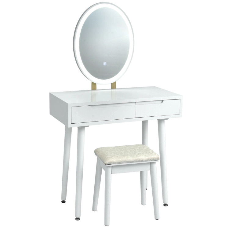 Hivvago Touch Screen Vanity Makeup Table Stool Set With Lighted Mirror