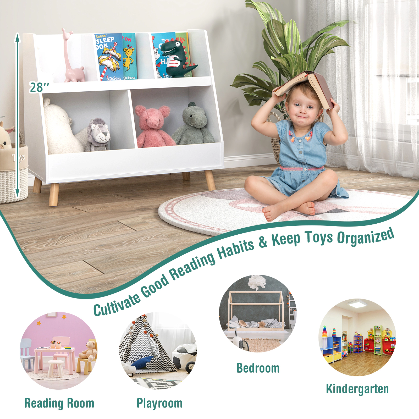 SUGIFT 5-Cube Kids Bookshelf and Toy Organizer with Anti-Tipping Kits 68-lb Capacity White