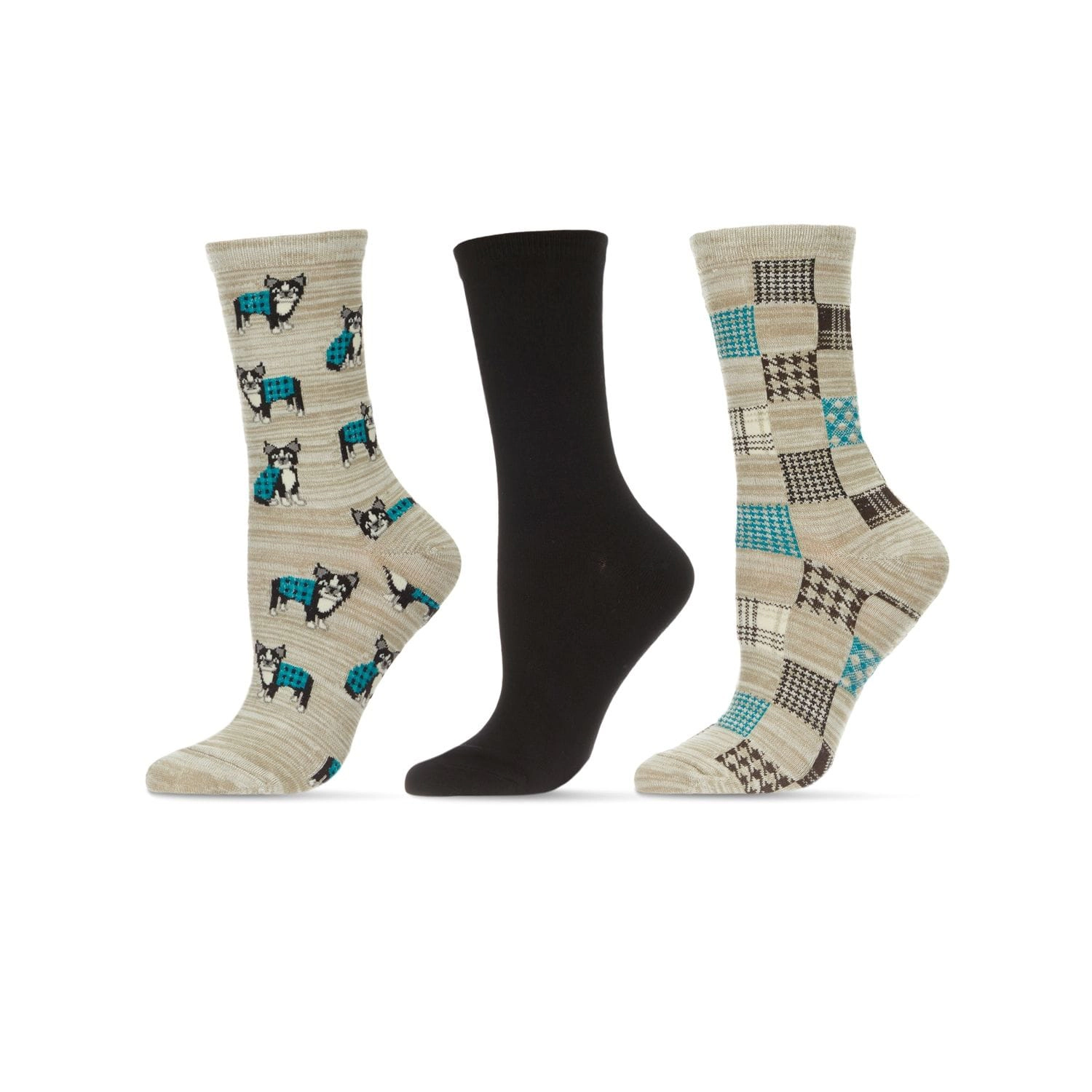 MeMoi Women's 3 Pair Pack Boston Terrier Bamboo Blend Crew Socks