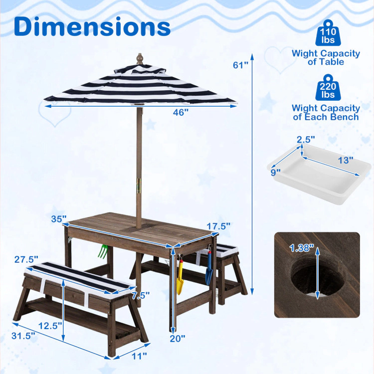 Hivvago Outdoor Kids Wooden Picnic Table And Benches Set With Umbrella