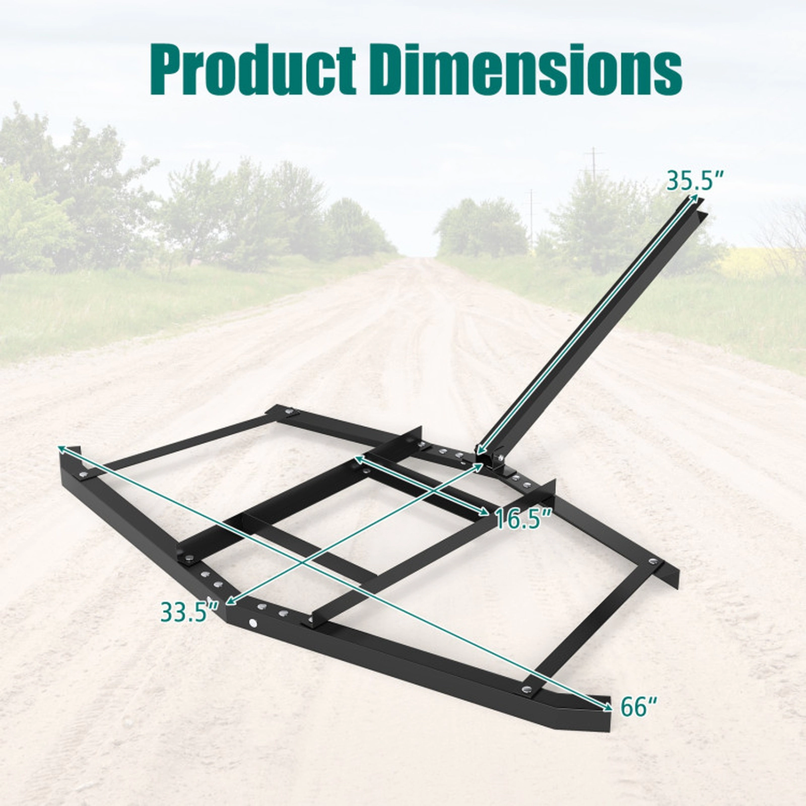 SUGIFT 66-in Wide Tow-Behind Driveway Drag Landscape Leveling Rake 80-lb Brick Capacity 43-lb Metal Frame Black 1-Pc