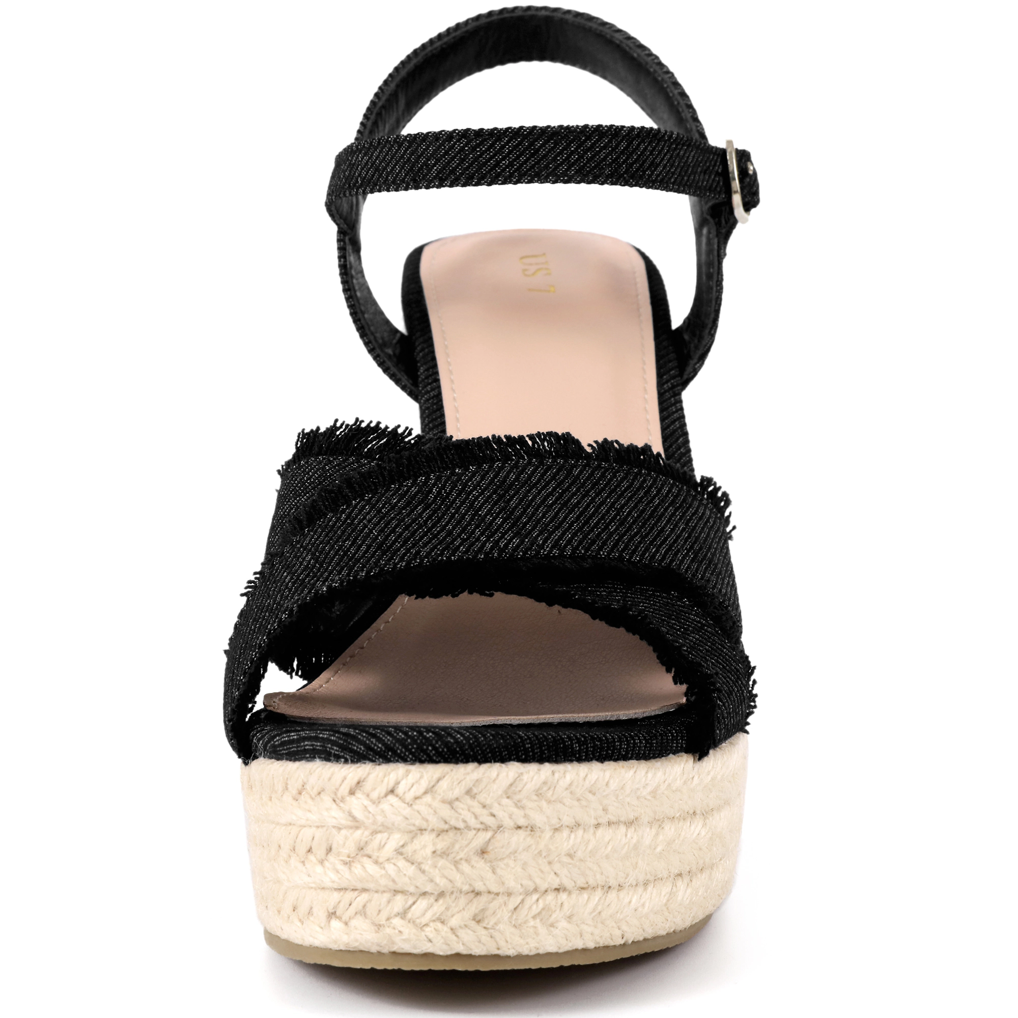BLISSFUL STEP Women's Denim Slingback Platform Wedge Heel Sandals