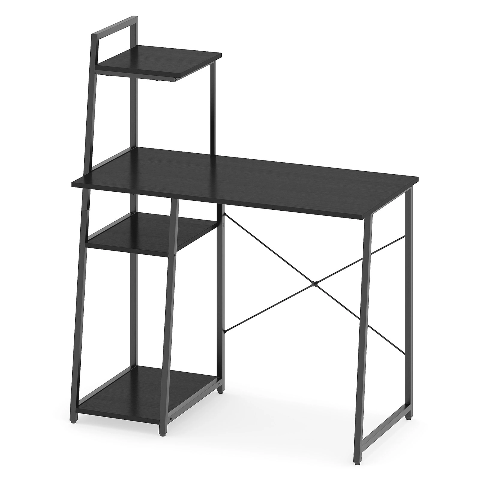 SUGIFT Computer Desk with 3-Tier Storage Bookshelf and Shelves 155-lb Desktop Capacity Rustic Brown & Black/Natural &