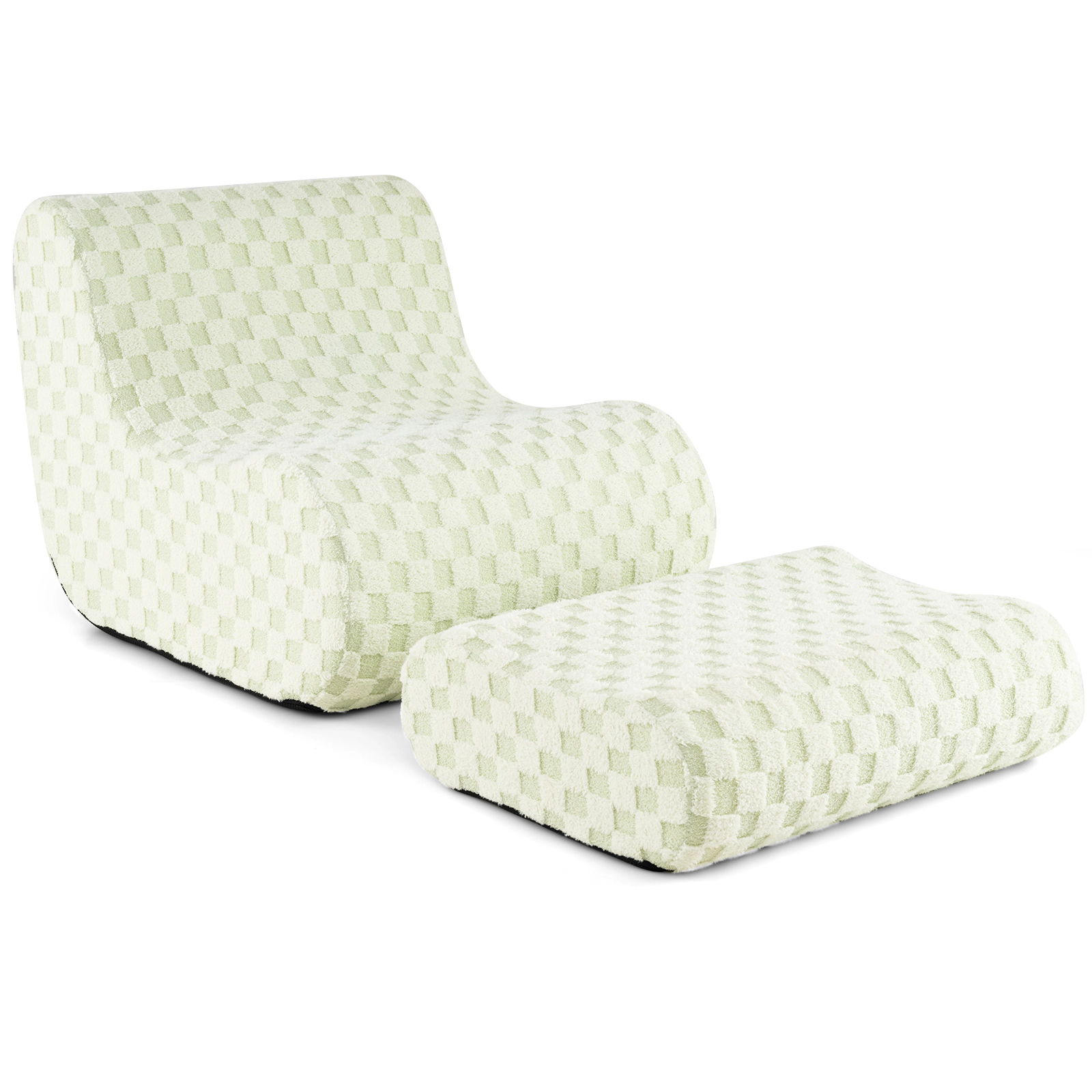 SUGIFT Bean Bag Chair Green with Ottoman and High Elasticity Sponge Filling