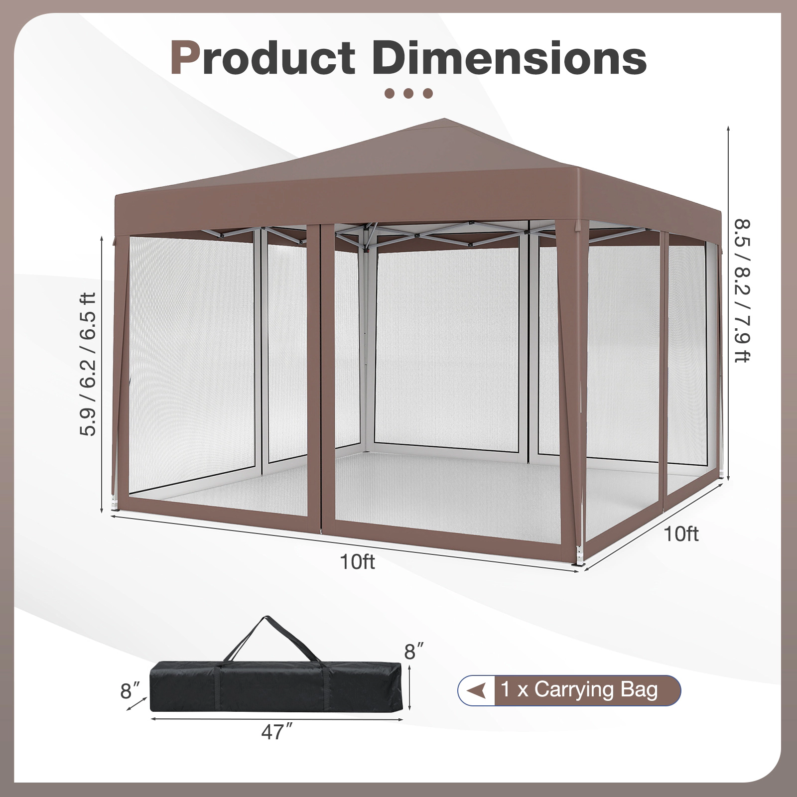Hivvago 10 FT x Pop-Up Canopy Tent Easy Setup Instant Folding Shelter with Mesh Netting