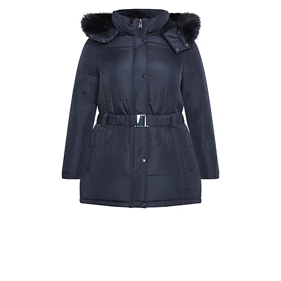 Avenue Women's Plus Size Belted Hood Puffer Coat - JCPenney