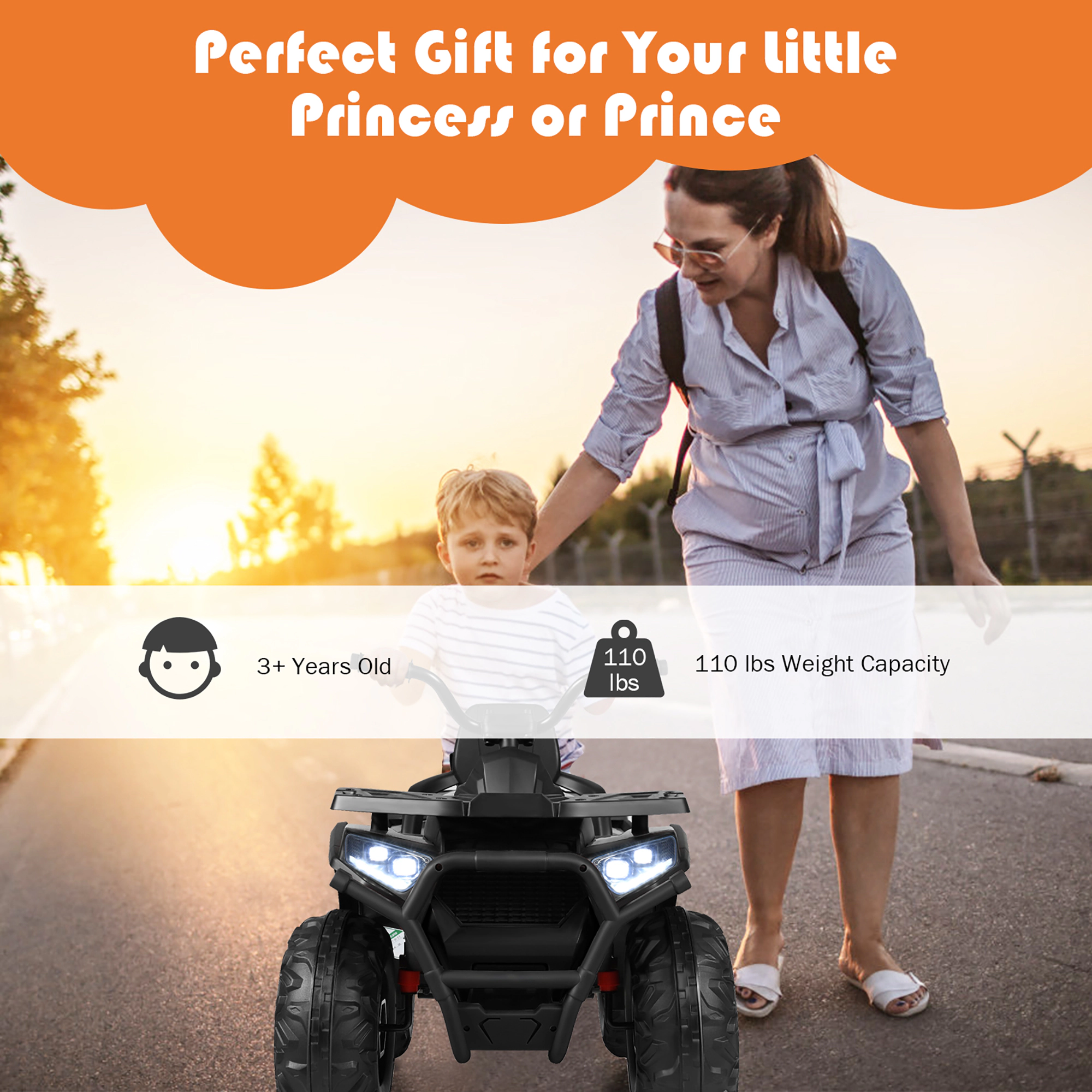 Costway 12V Kids Electric 4-Wheeler ATV Quad 2 Speeds Ride On Car w/MP3&LED Lights Black