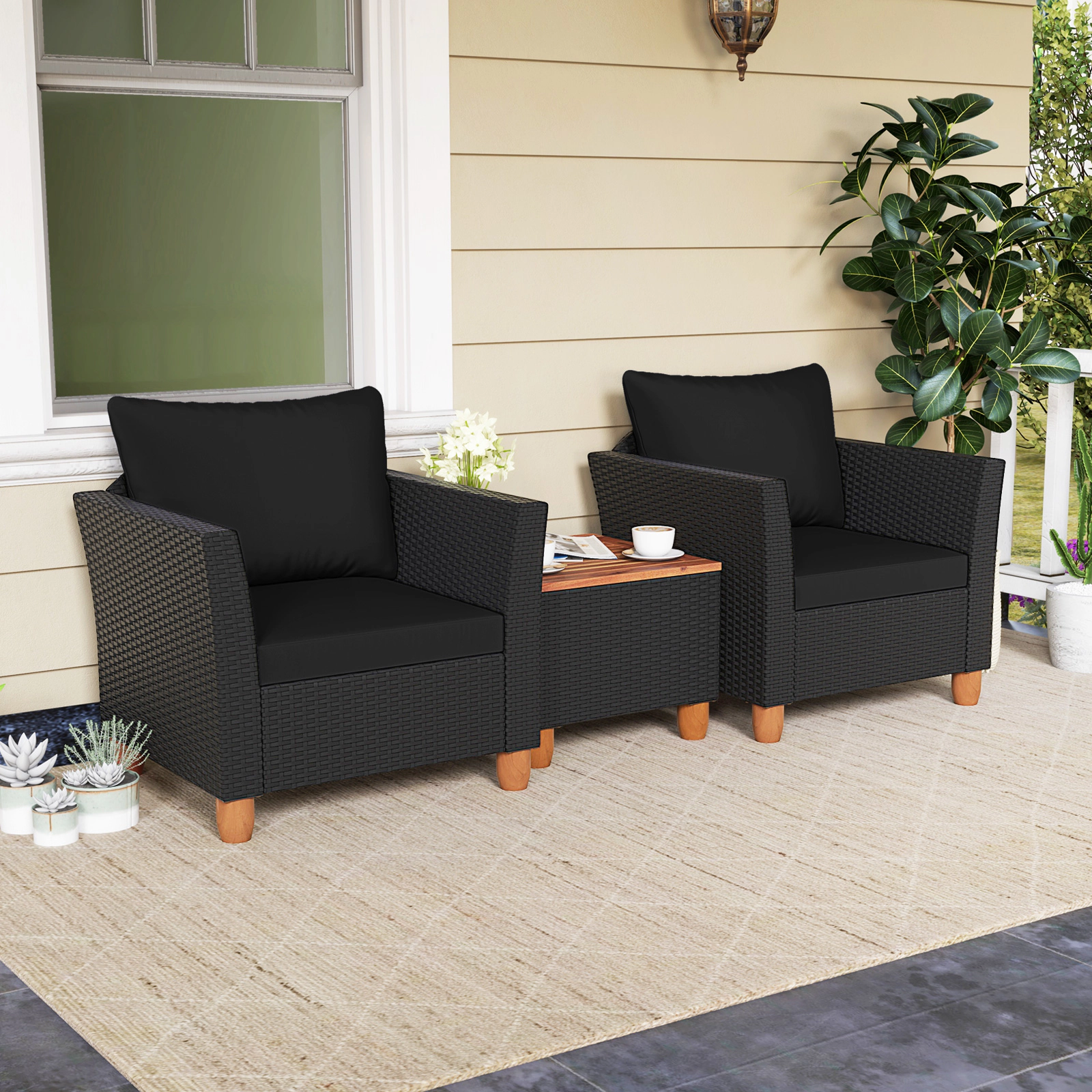 LJG 3 Pieces Outdoor Patio Rattan Furniture Set