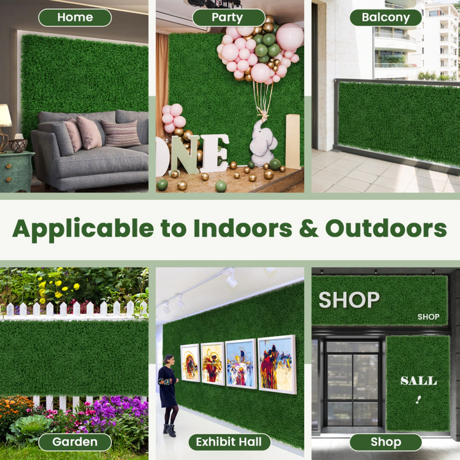 SUGIFT 12-Piece 20-in Green Artificial Grass Wall Panels with Clip-Lock Connection and 33-sq ft Coverage
