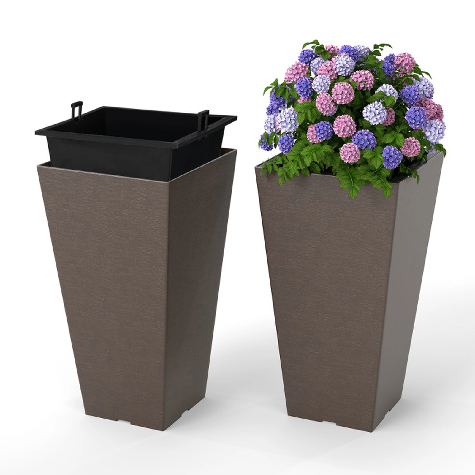 SUGIFT Set of 2 22.5-in Tall Self Watering Square Taper Planters with Removable Inner Bucket and Drain Hole