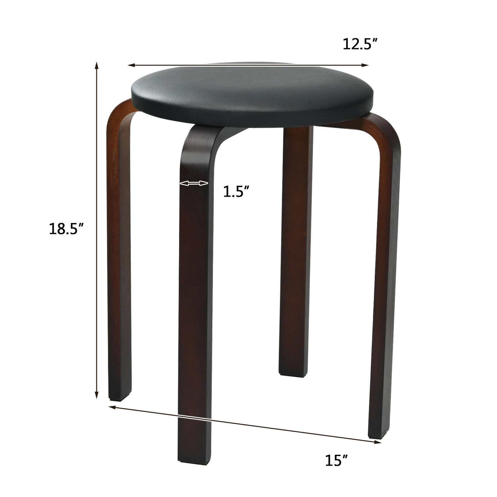 SUGIFT Stackable Bentwood Round Stool Dining Chairs 330-Lb Capacity with 12.5-in Padded Seat Black Beige