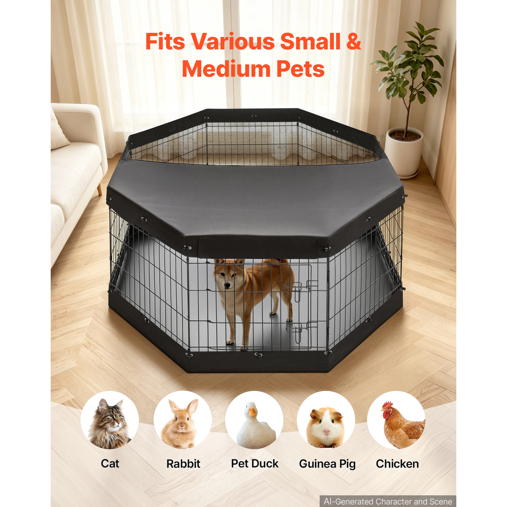 HONGGE Heavy Duty 8 Panel Dog Playpen with Door, Foldable Metal Pet Fence for Dogs, Cats, and Small Animals