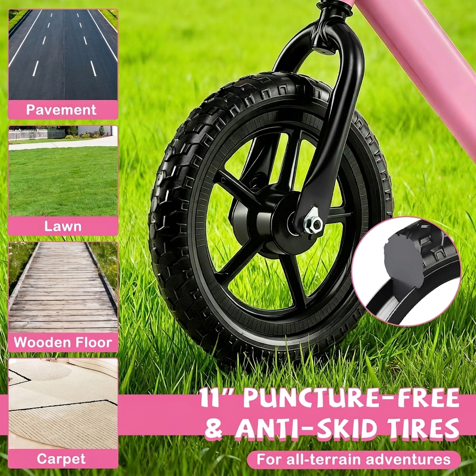 Toddler Balance Bike Pink Ages 2-5 Anti-Slip Grips Padded Saddle Adjustable Height 55-lb Max Weight