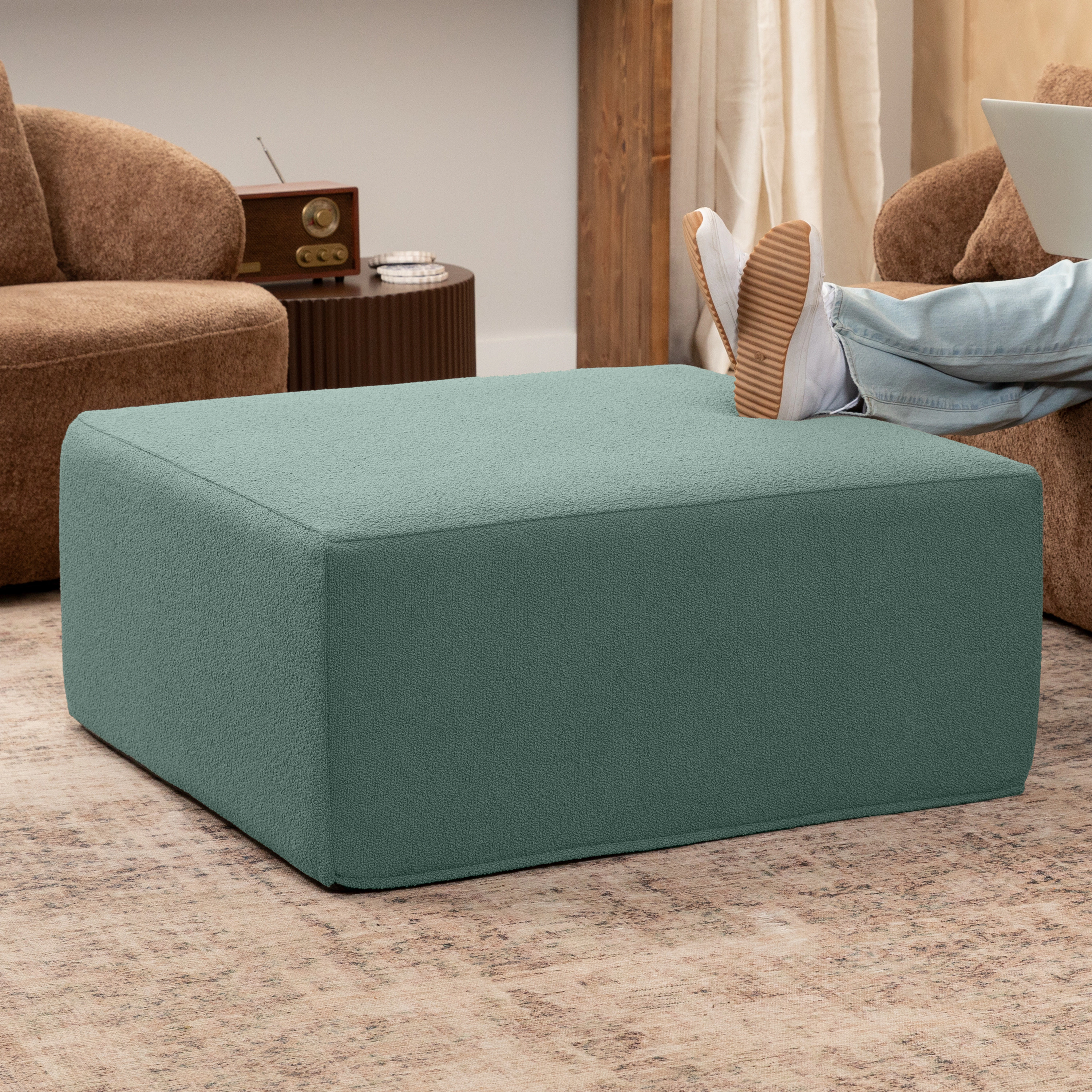 Jaxx Fairlie Couch Ottoman - Oversized Square Foam Coffee Table Ottoman, 36" , Luxe Boucle