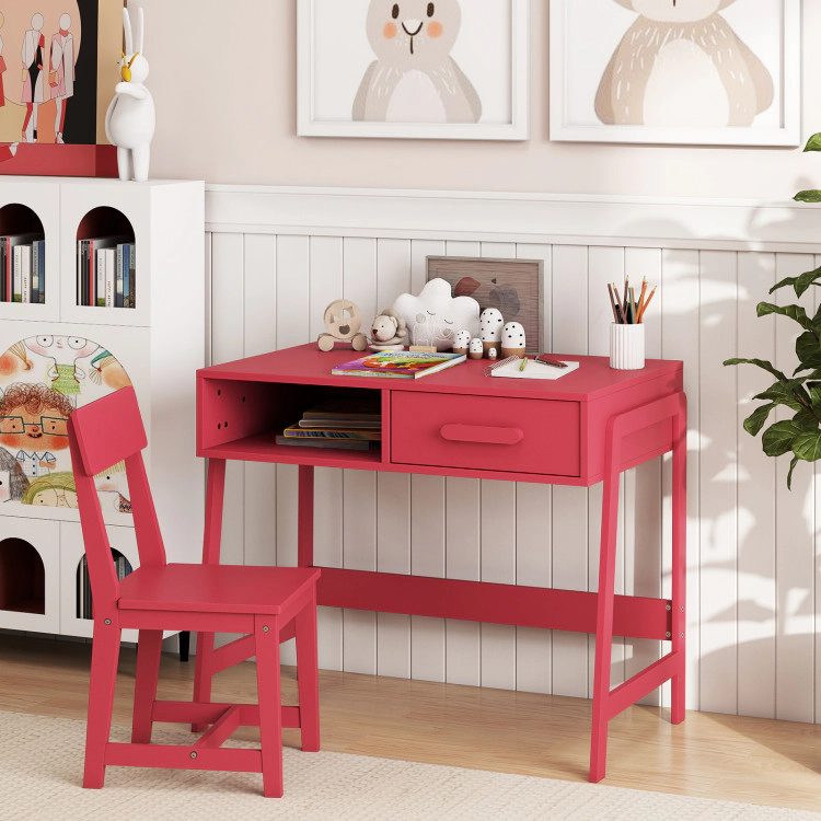 Hivvago Kids Desk And Chair Set With Storage Drawer Hutch