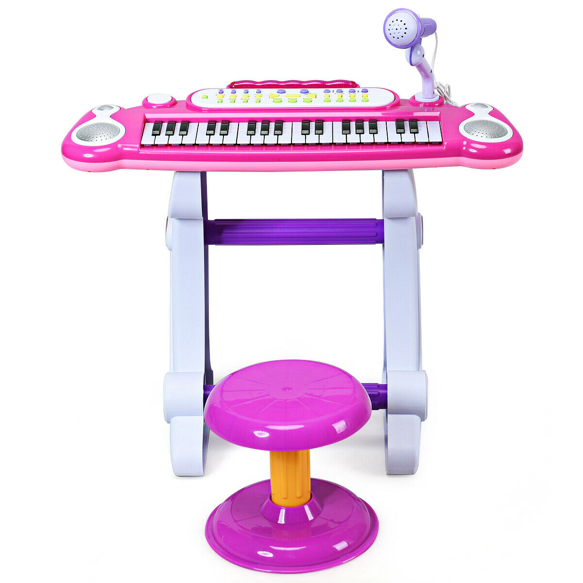 SUGIFT Kids Pink 37-Key Electronic Toy Piano Keyboard with Stool and 8 Instrument Sounds 22.5-in W 11-in D 18-in H