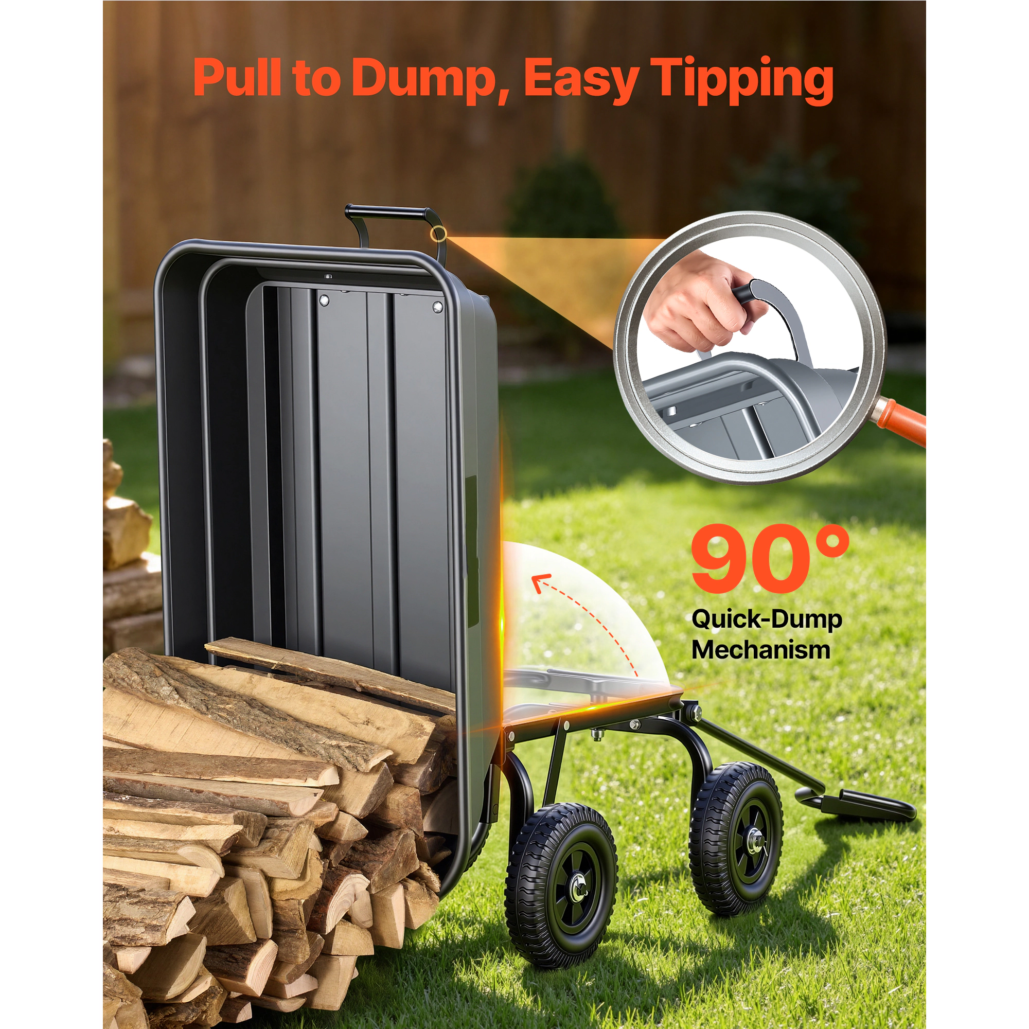 HONGGE Garden Dump Cart Poly Dump Cart Garden Carts Dumps Wagon with 90° Quick-Dumps Mechanism 180° Swivel Wheels 270°