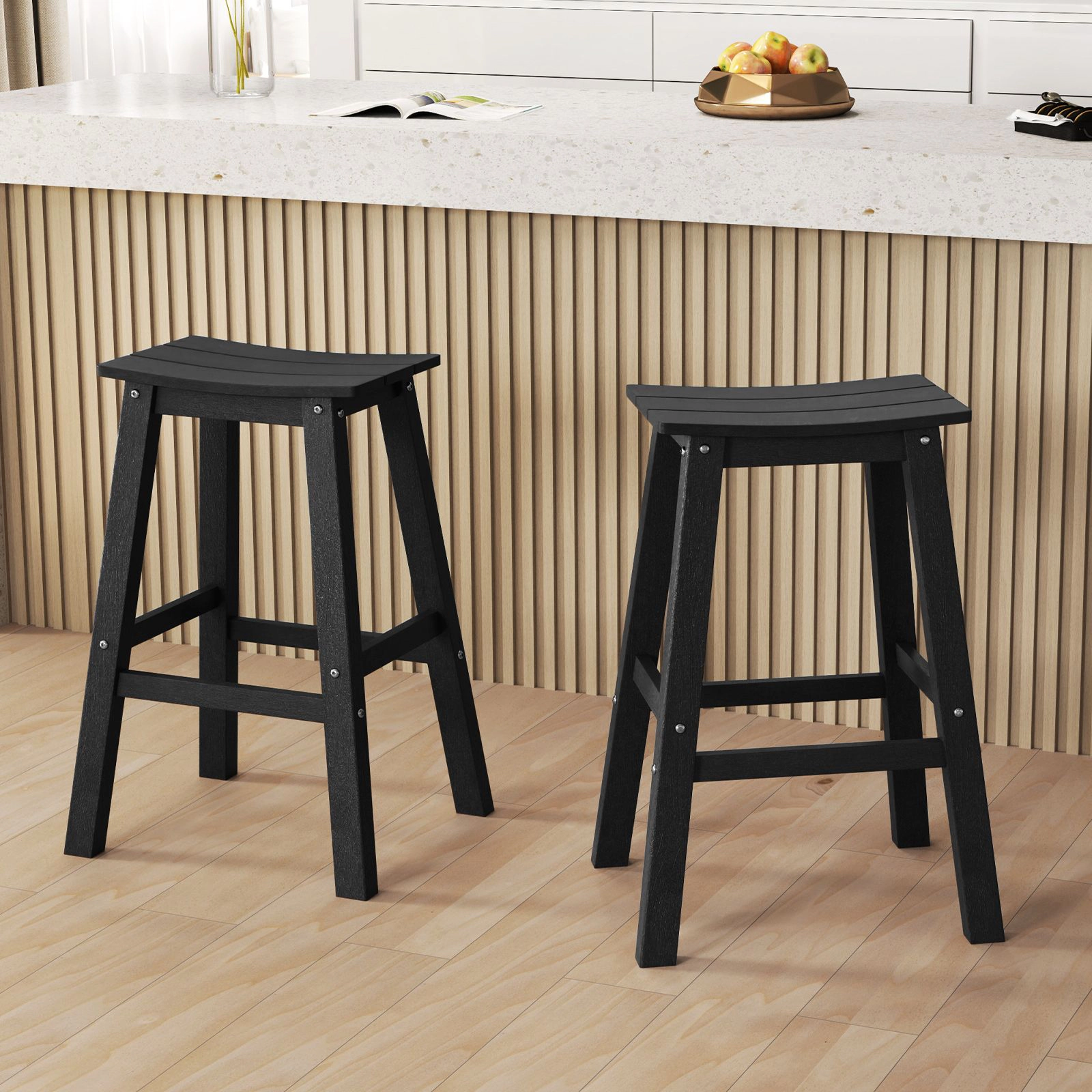 SlickBlue Modern Slatted Seat Patio Barstools for Backyard Poolside Use