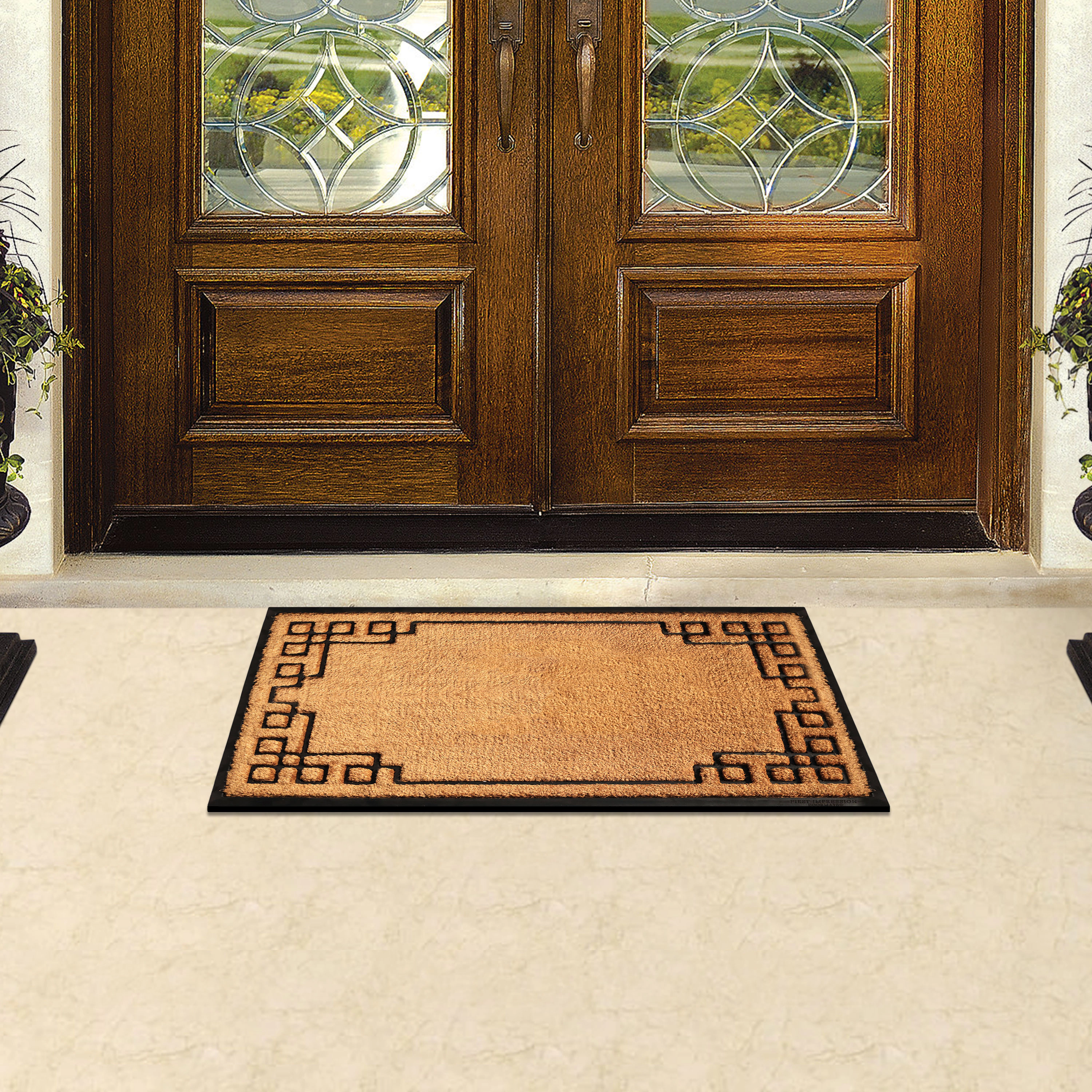 A1HC Coir and Rubber Door Mat 24x39 Inches Heavy Duty Non-Slip Dirt-Trapping Plain Key Greek