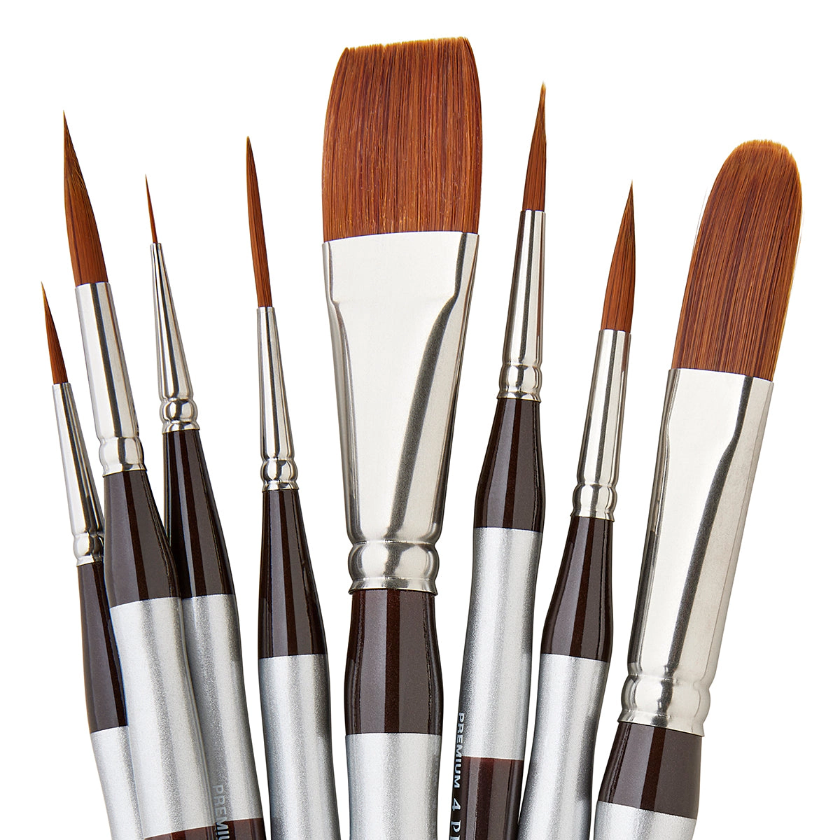 KINGART Precision Amber Taklon Comfort Handle Brush Set - 8 pc