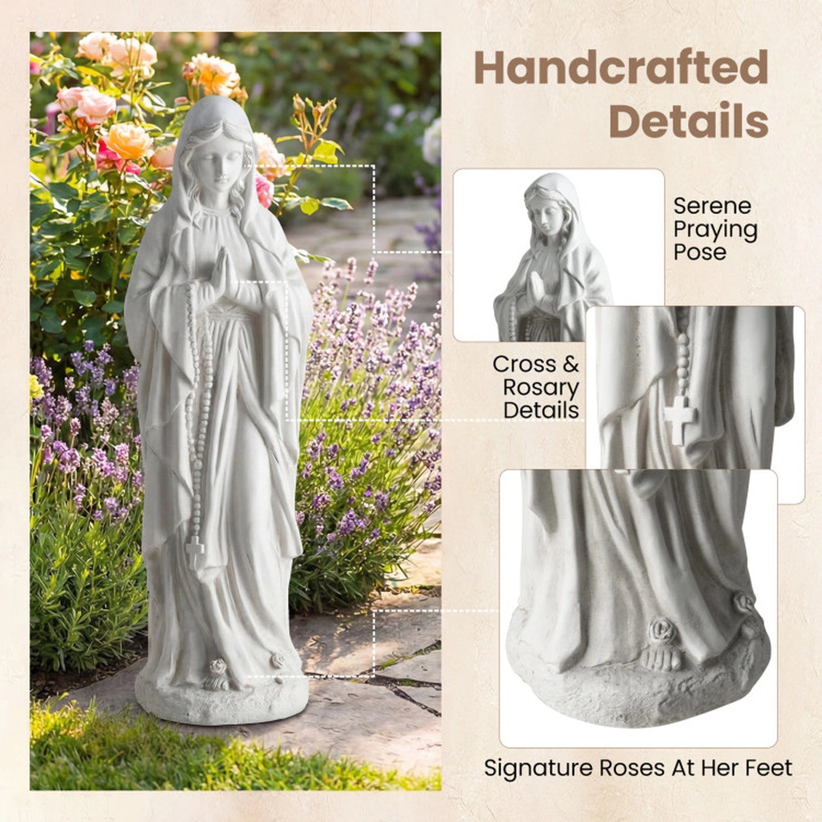 SUGIFT 29.5-in Tall Virgin Mary Outdoor Religious Yard Art Statue Magnesium Oxide Fiber Reinforced 10-lb Gray 1-Piece
