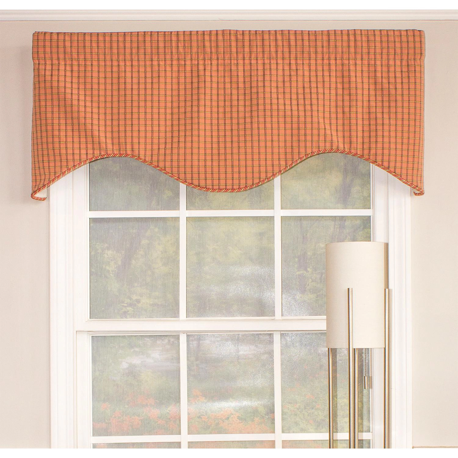 RLF Home Common Check Corded Cornice 100% Cotton Lined 3" Rod Pocket Window Valance 50" x 17" Candy