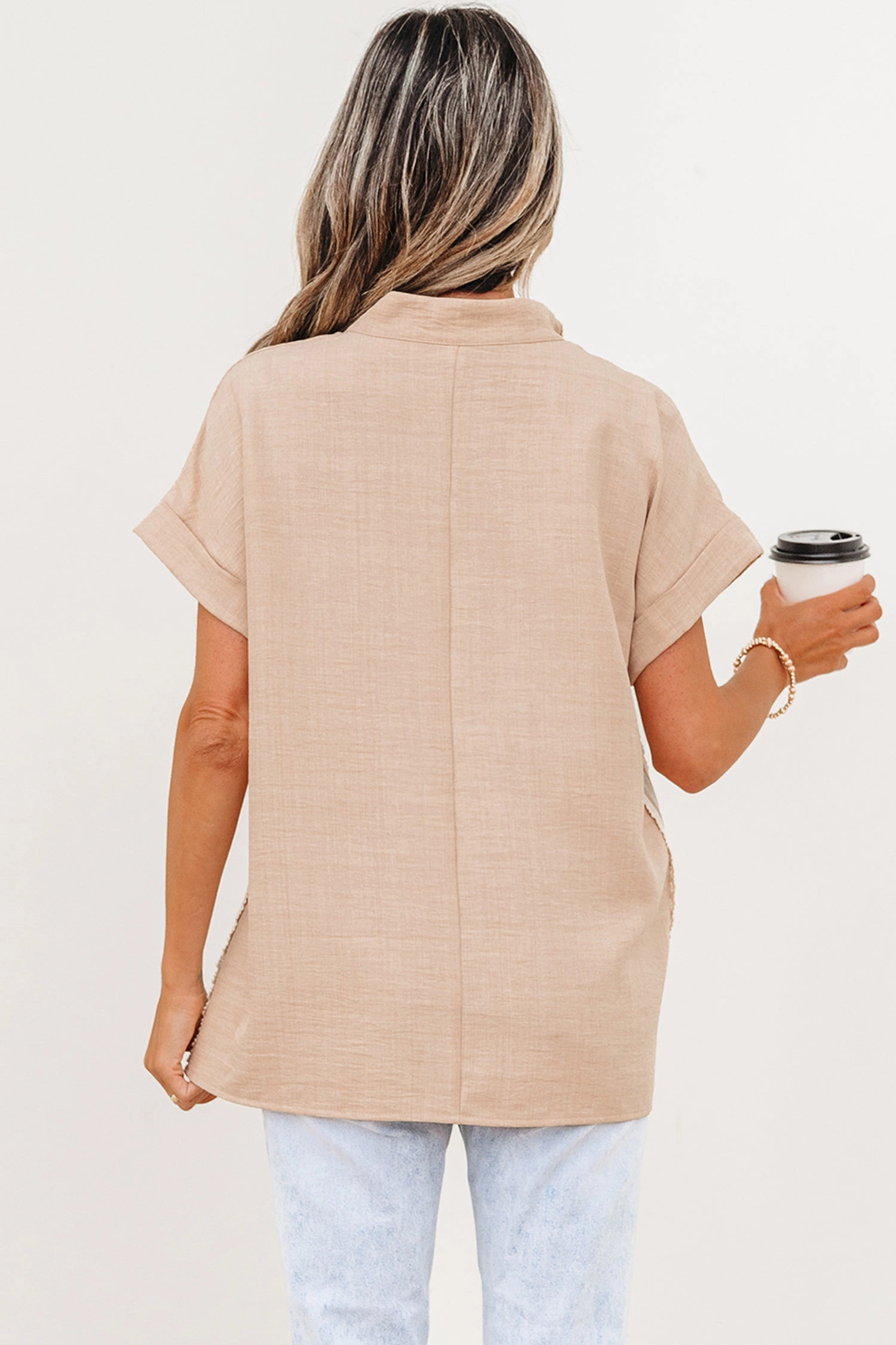 Threaded Pear Women's Jessica Rolled Short Sleeve Blouse