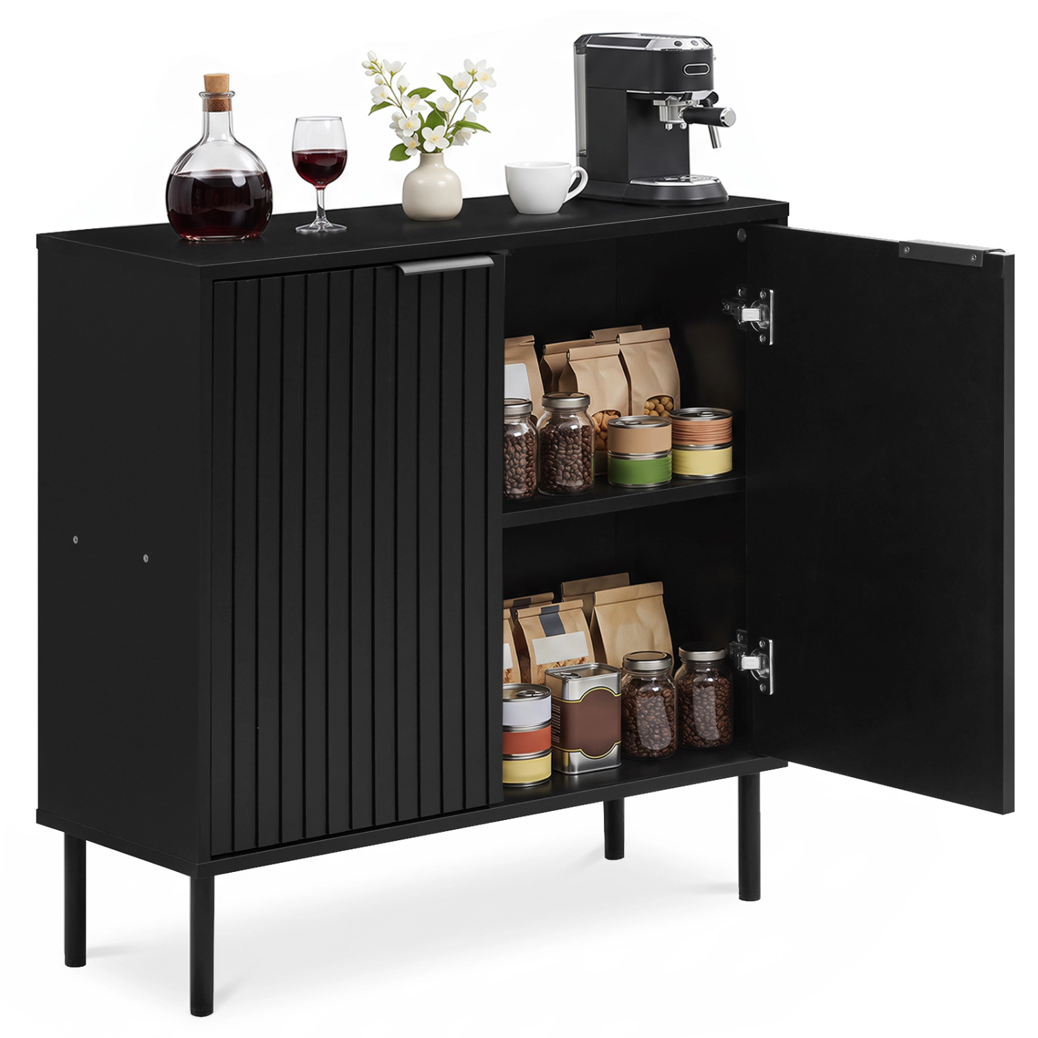 LJG Fluted Buffet Cabinet with 2-Door Sideboard for Kitchen and Dining Room
