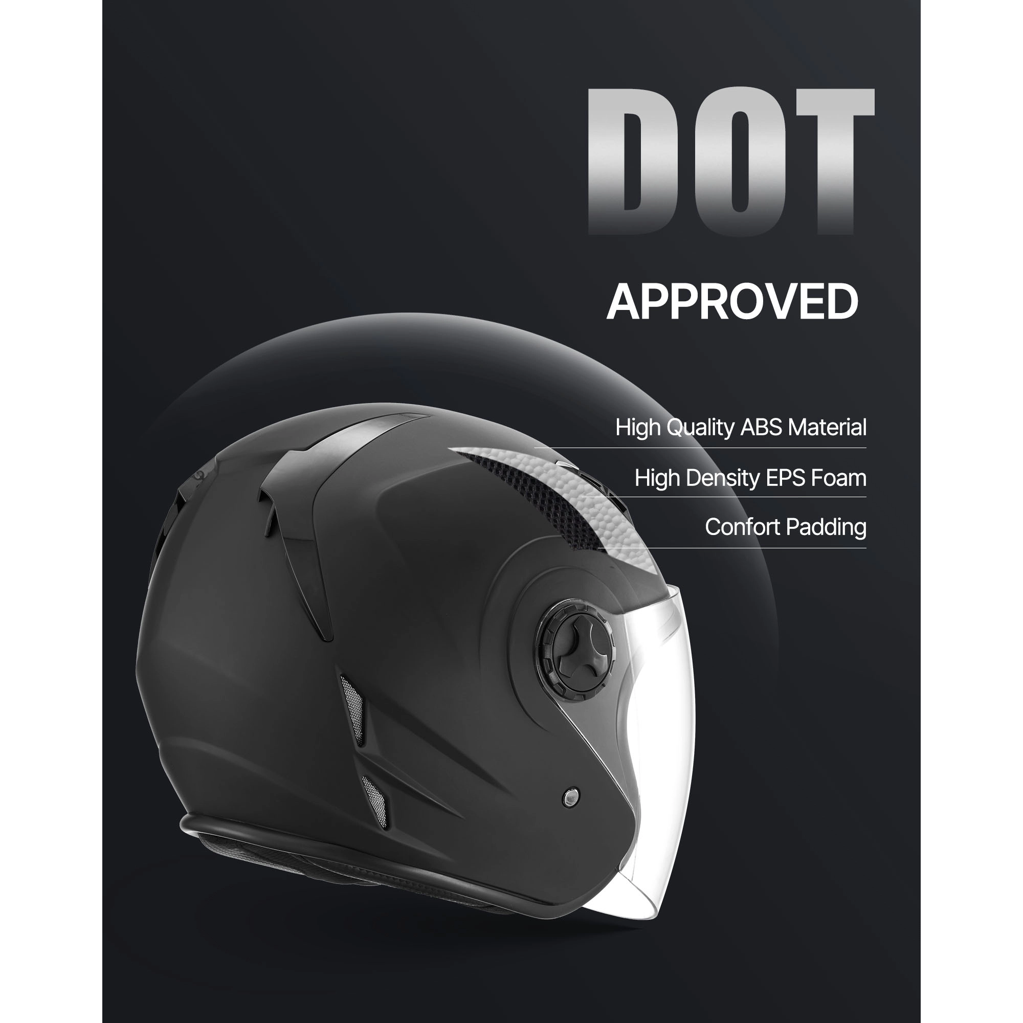 HONGGE Motorcycle Helmet, 3/4 Open Face, Adult Motocross Dirt Bike Helmet with Clear Visor