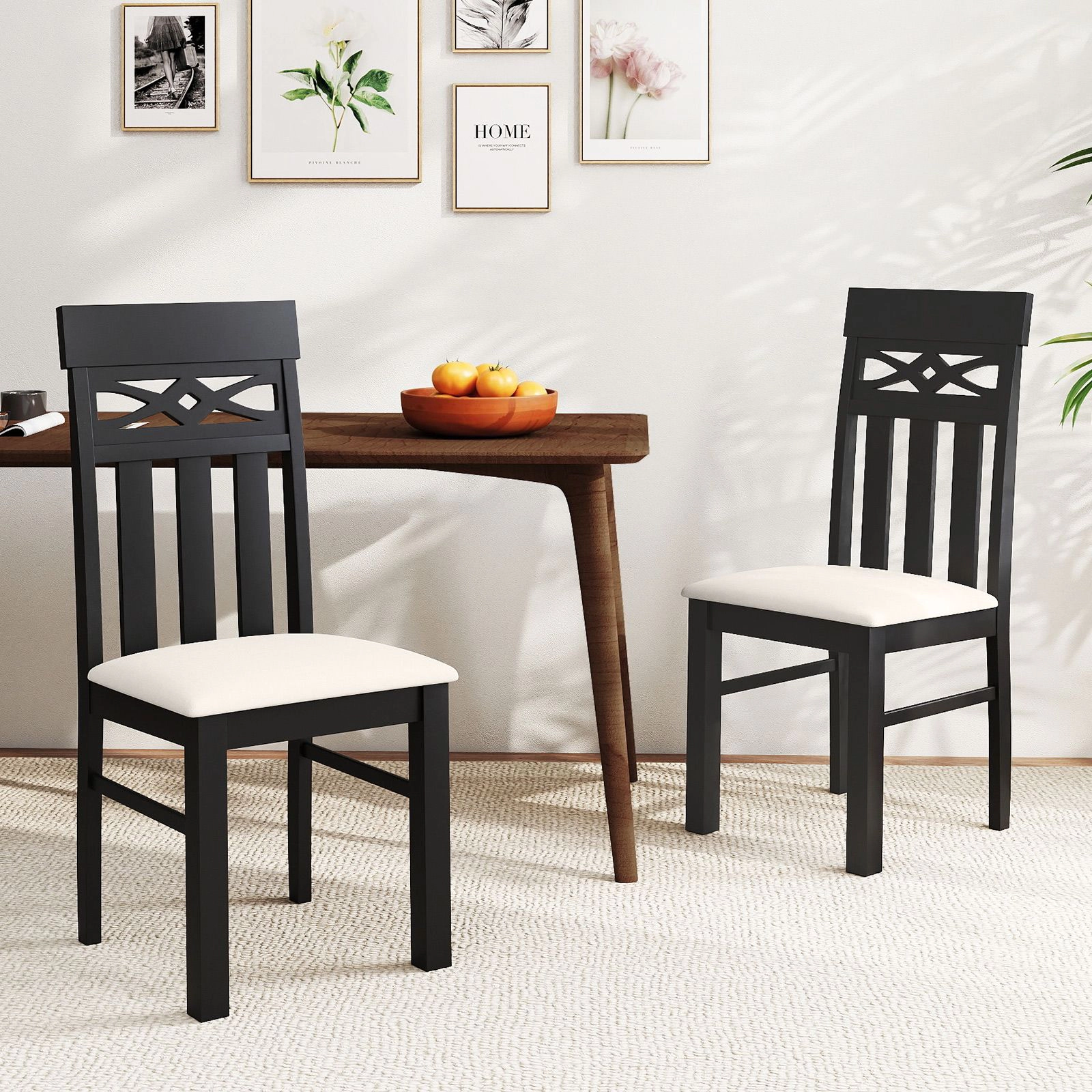 SlickBlue Farmhouse Dining Chairs High Back Rubber Wood Set of 2