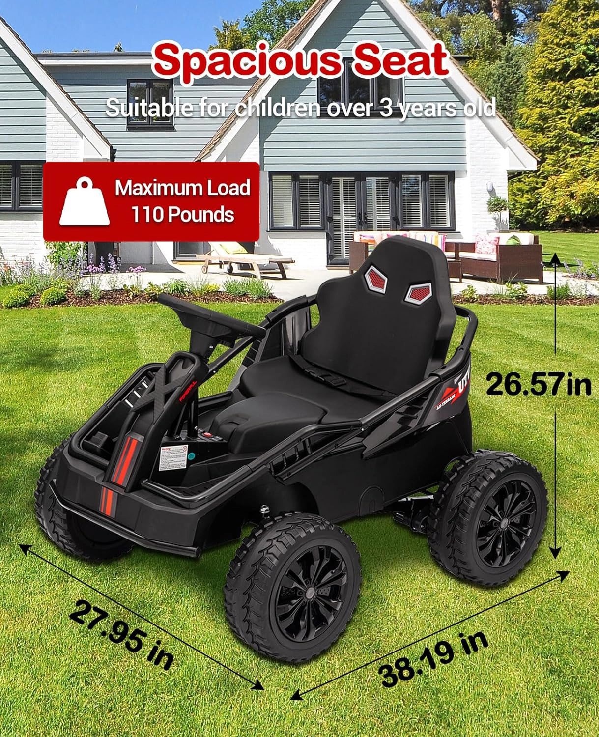 24V 4WD Ride-On Truck for Kids, Electric Utv Car with Remote, 4×200W Motors, 16" Seat, Music, LED, Shock Absorbers