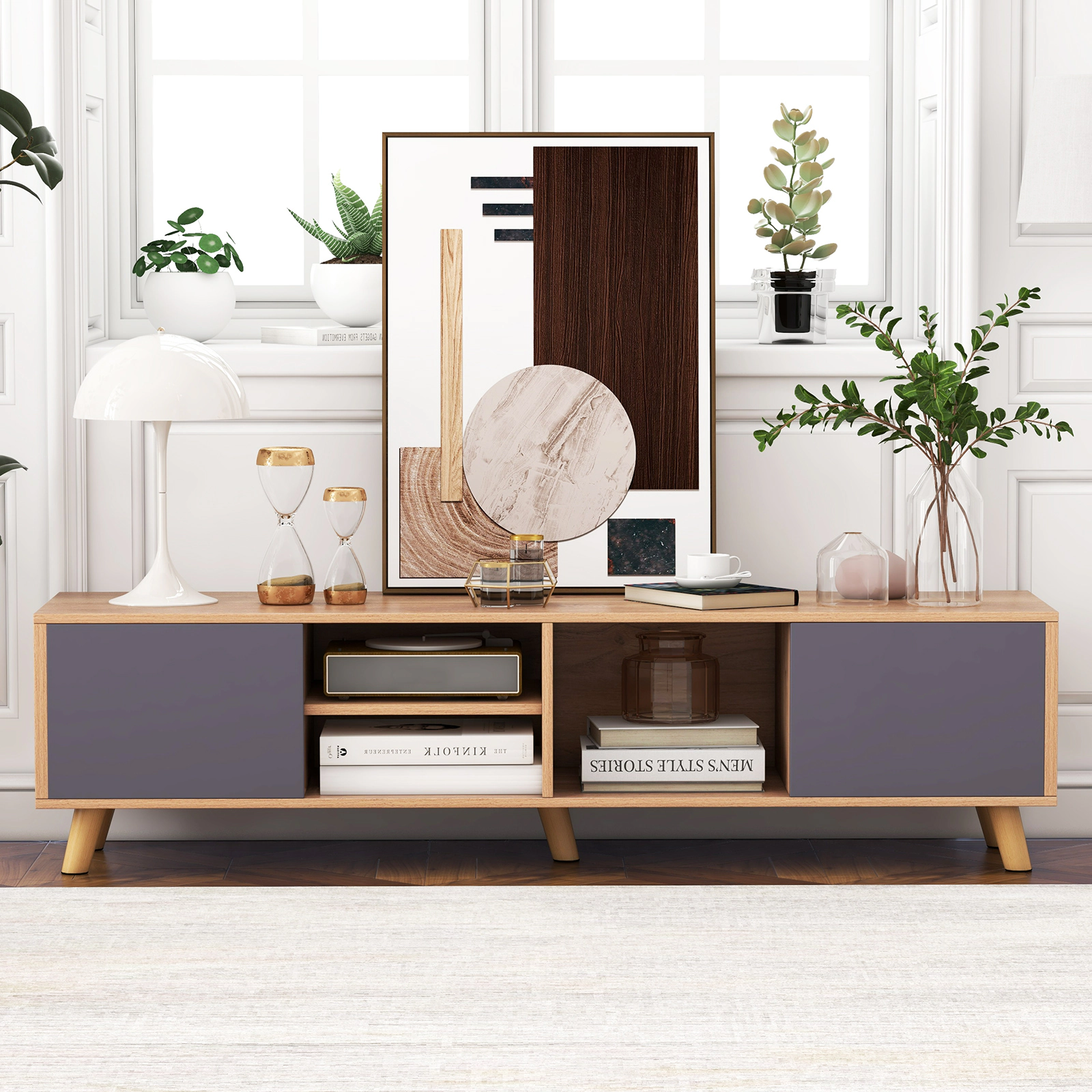 LJG TV Stand Cabinet for TVs up to 65 Inch with Open Shelf for Living Room