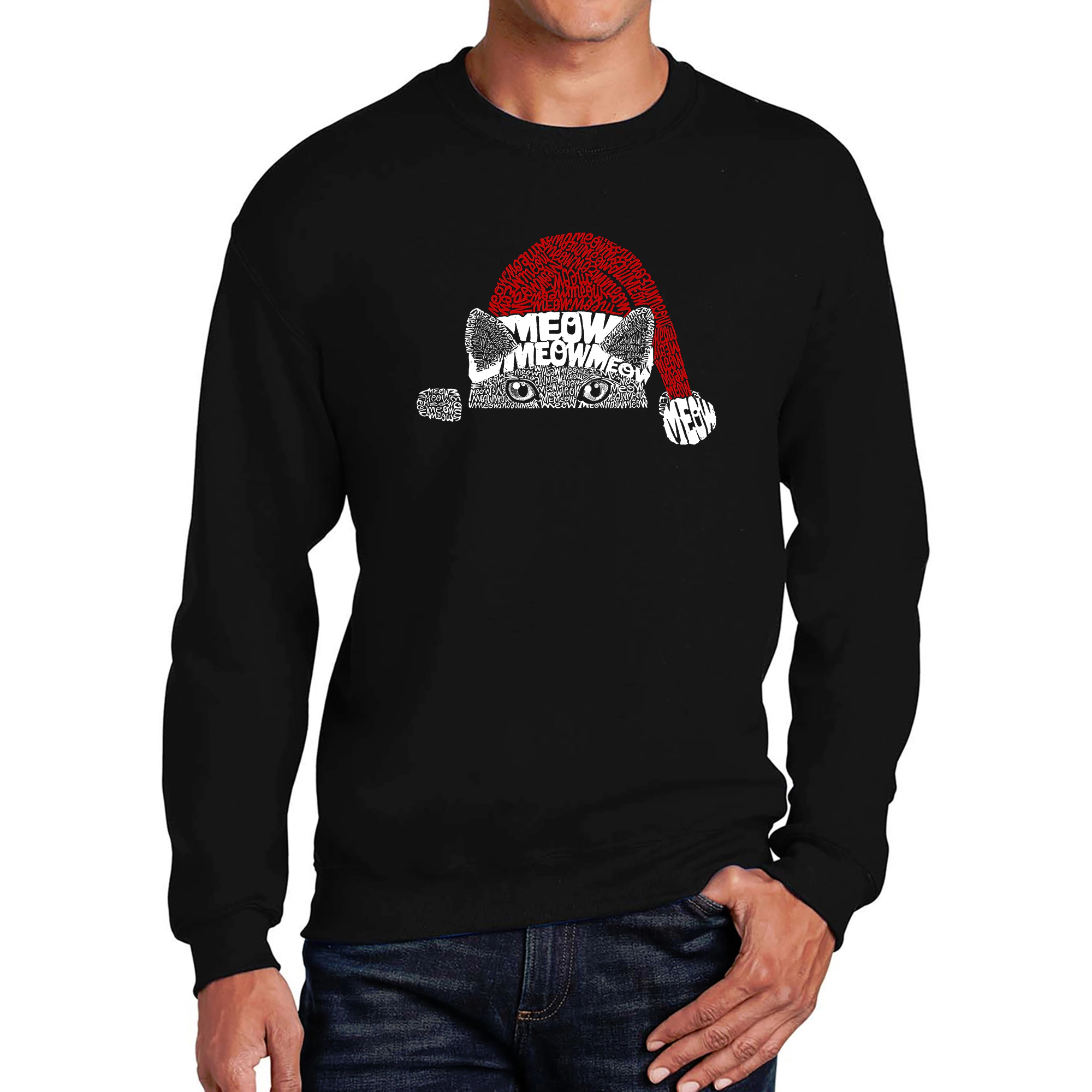 LA Pop Art Christmas Peeking Cat - Men's Word Crew Sweatshirt