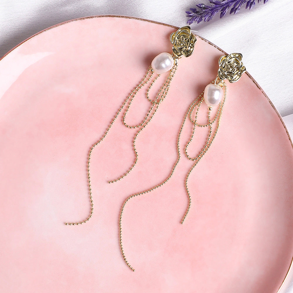SOHI Women's White Sleek Drop Earrings