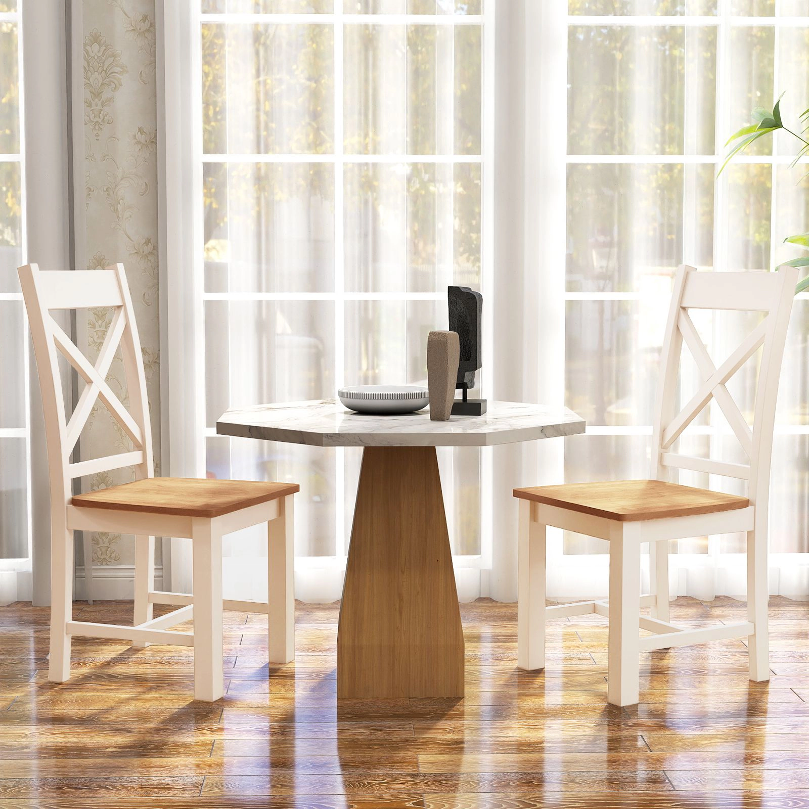 SlickBlue Set of 2 Rubber Wood Dining Chairs High Back Side Chairs for Kitchen