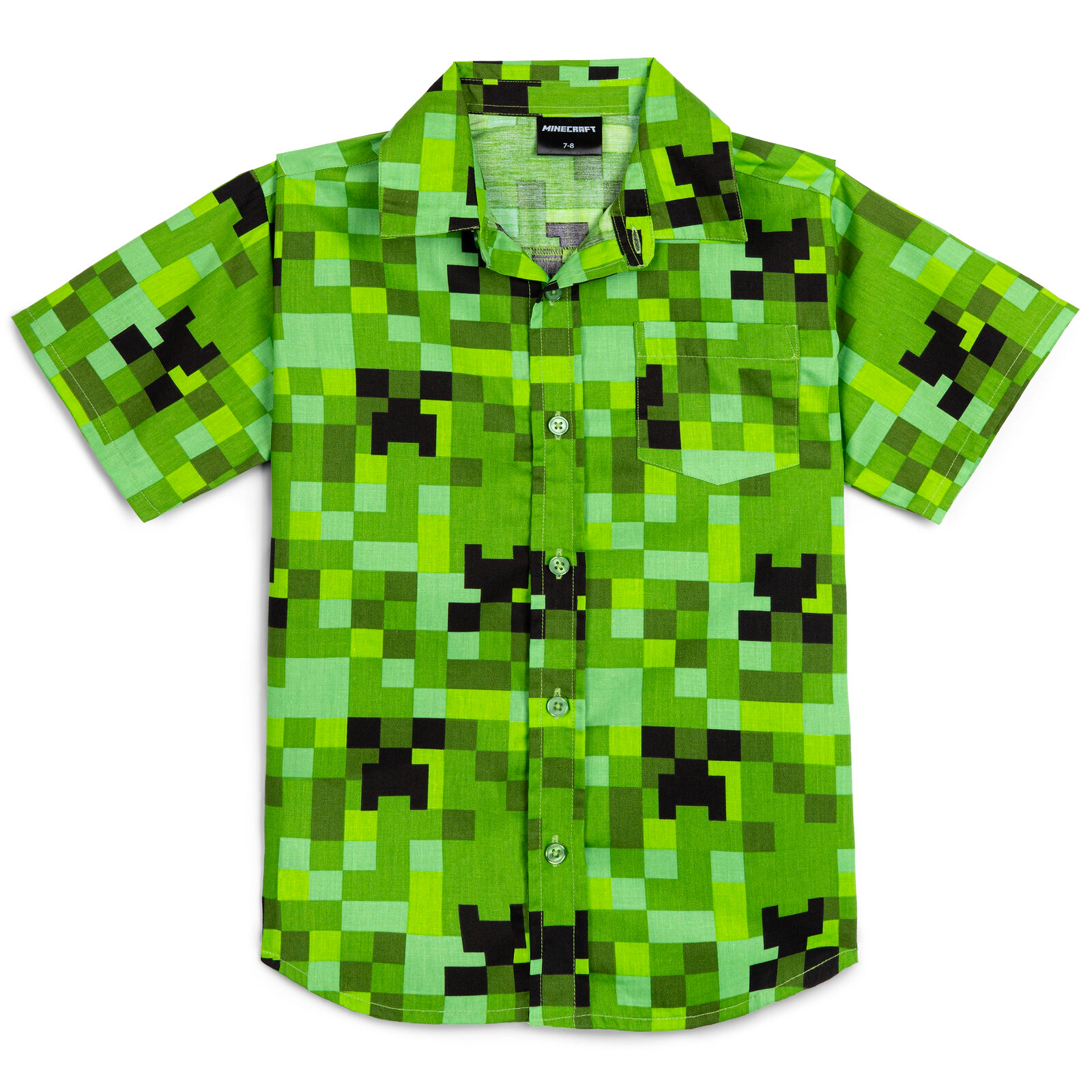 Minecraft Creeper Boys' Short Sleeve Button Down Shirt