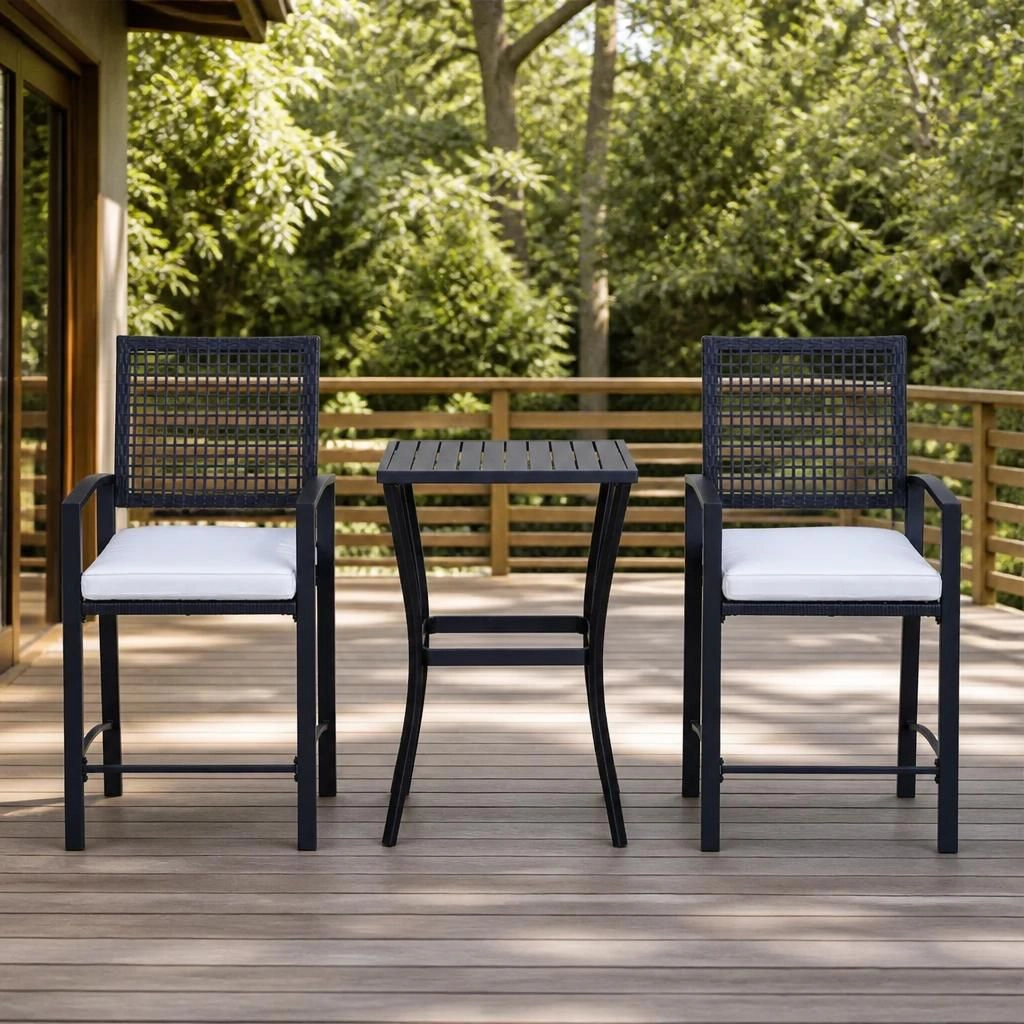 WOW PIONEER Compact Weather Resistant Outdoor Patio Rattan Conversation Set for Balcony Backyard Porch Garden Poolside