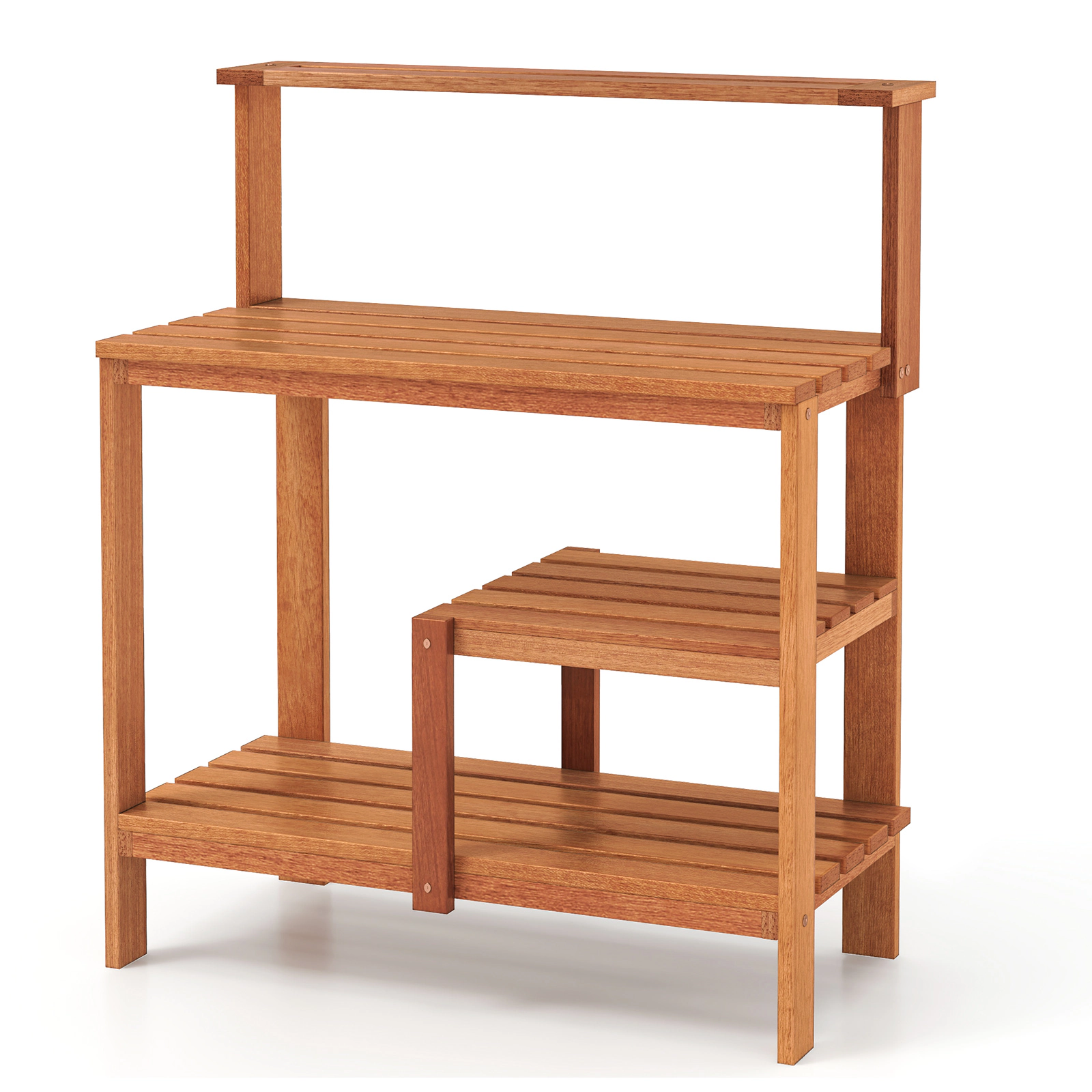 SUGIFT Natural Wood Potting Bench with 2-Tier Open Shelves 35.5-in W 19-in D 43-in H 33-lb Countertop Capacity