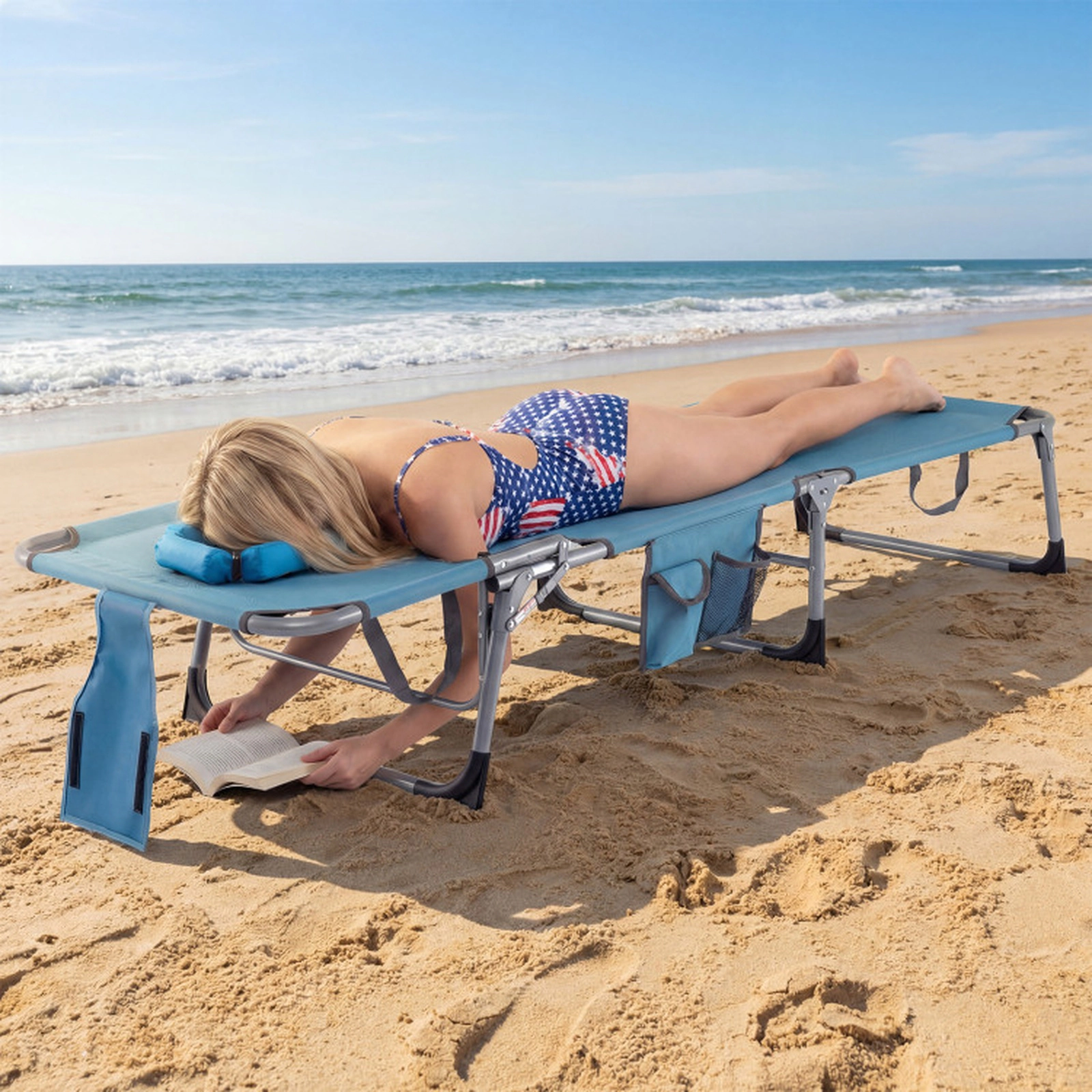 SUGIFT 4-Position Backrest 2-Position Footrest Set of 2 Portable Tanning Chaise Lounge Chairs