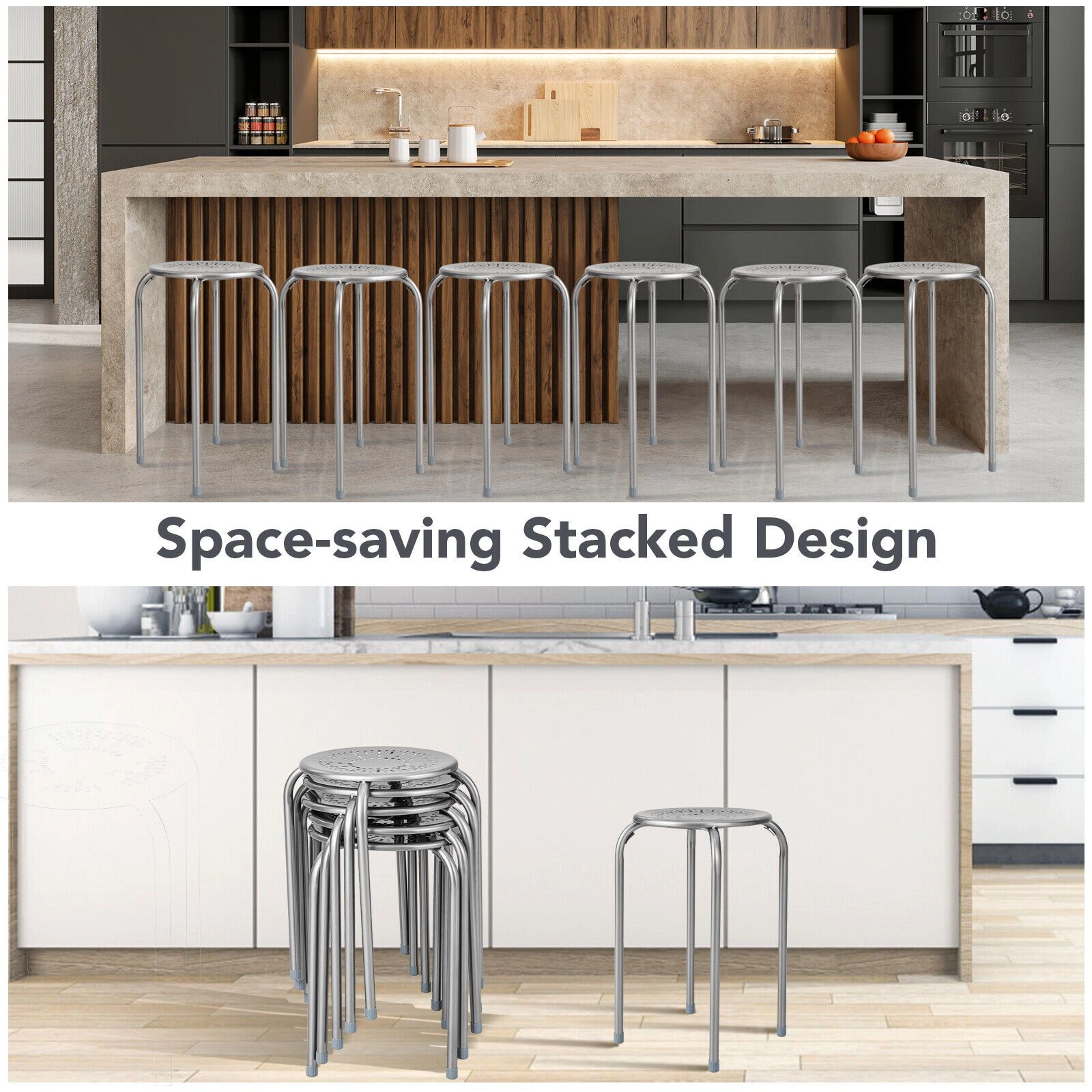 SlickBlue Unisex 6-Pack Stackable Daisy Design Metal Stools