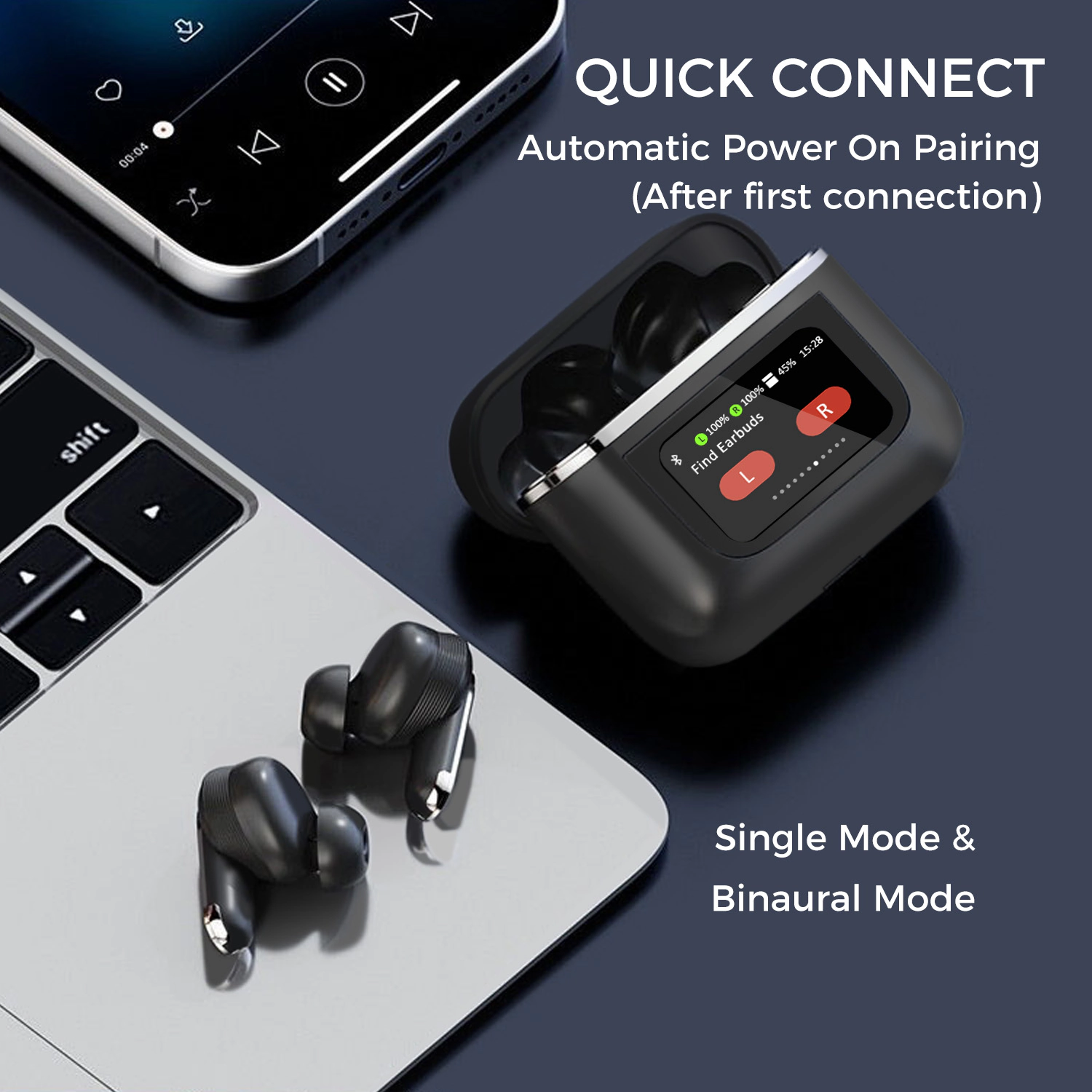 Alpha Digital - Unisex - Bluetooth 5.3, LCD Touch Screen, TWS, 32Hr Battery - Earbuds
