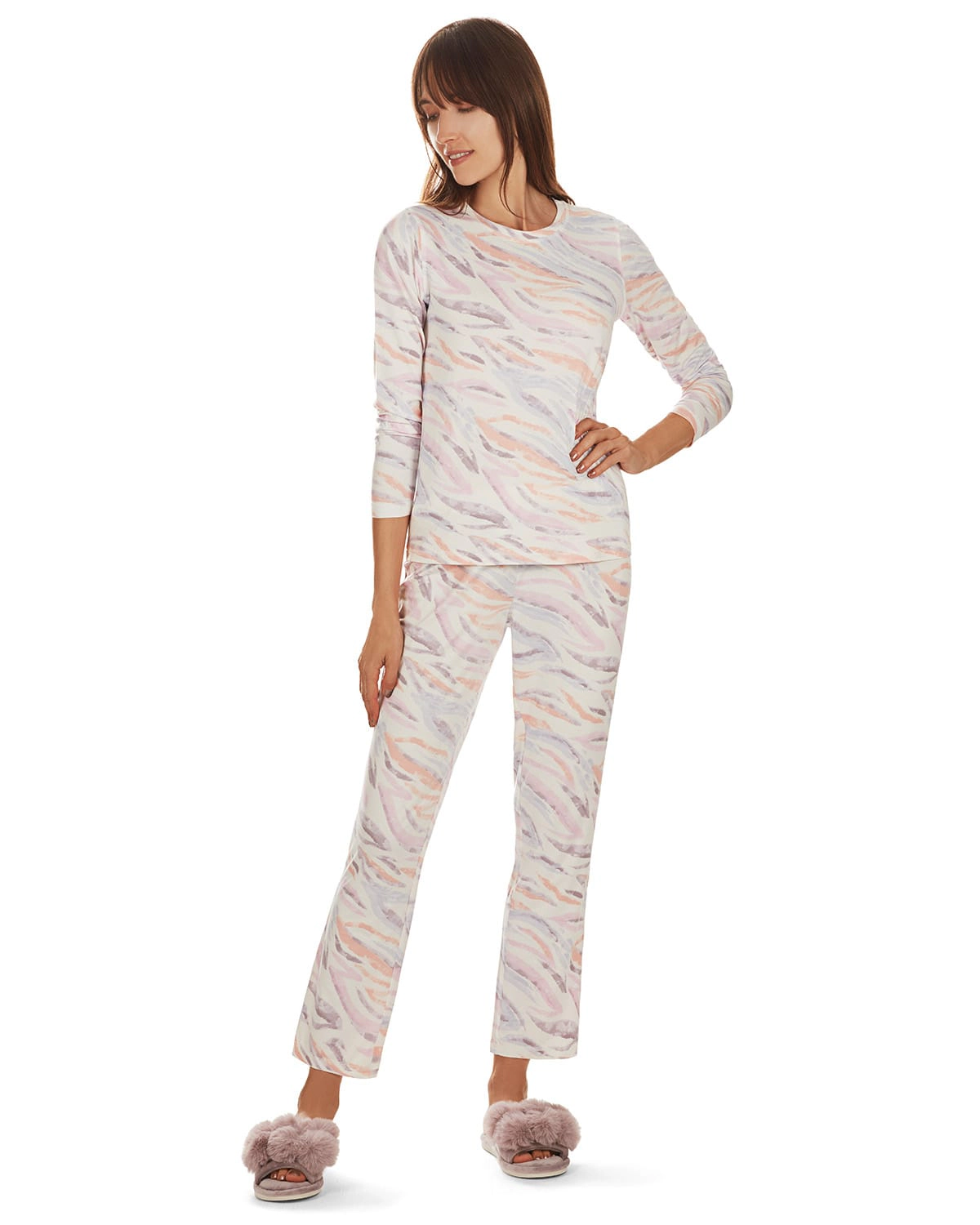 MeMoi Women's Pastel Zebra Long Sleeve Pajama Set