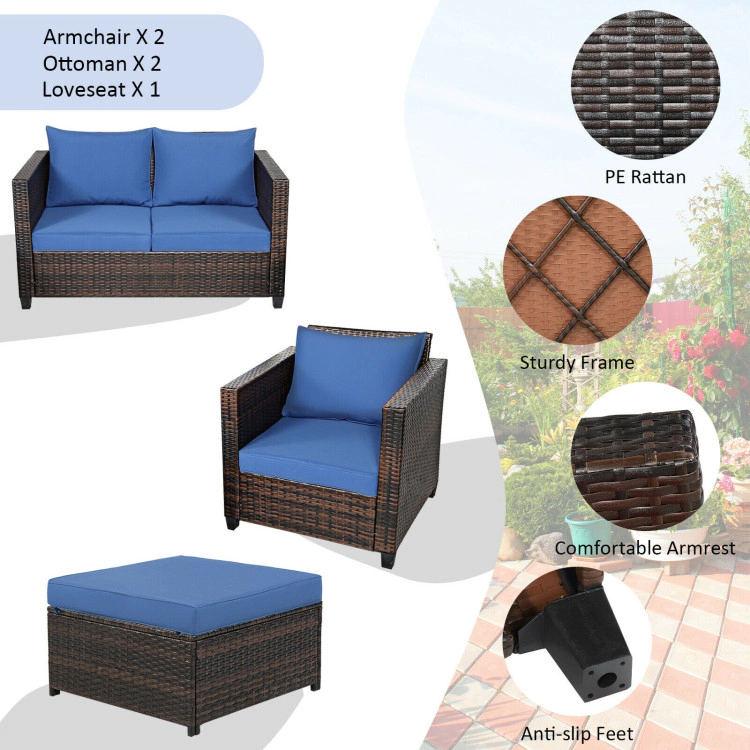 Hivvago 5 Pieces Patio Cushioned Rattan Furniture Set