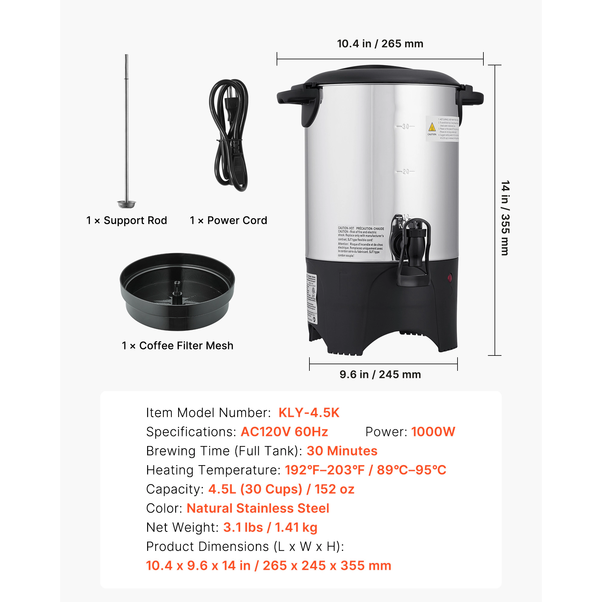 HONGGE Commercial Coffee Urn Hot Beverage Dispenser with Dripless Faucet Quick-Brewing Commercial Coffee Maker with