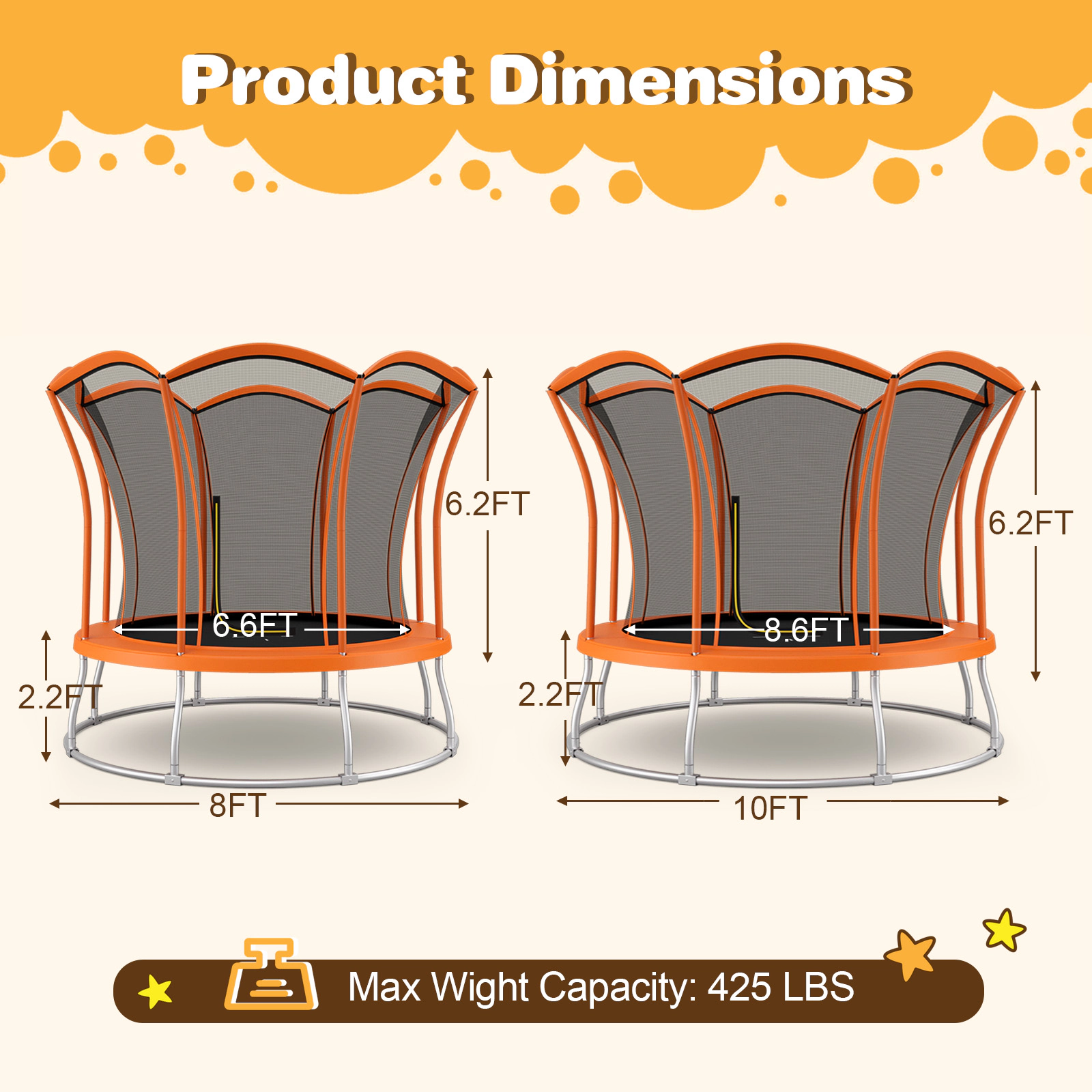 LJG 8 Feet Outdoor Unique Flower Shape Trampoline with Enclosure Net