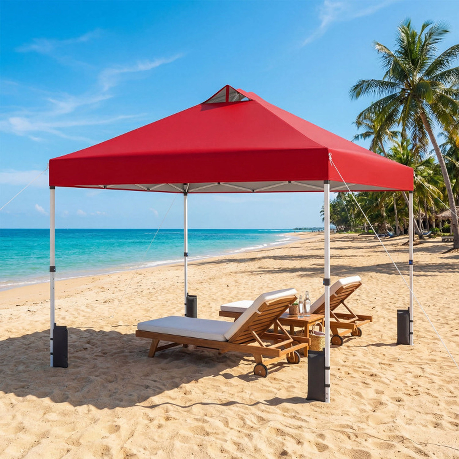 SUGIFT Red 10-ft by 10-ft 3-Level Silver-Coated 210D Oxford Pop Up Canopy Tent with Wheeled Roller Bag