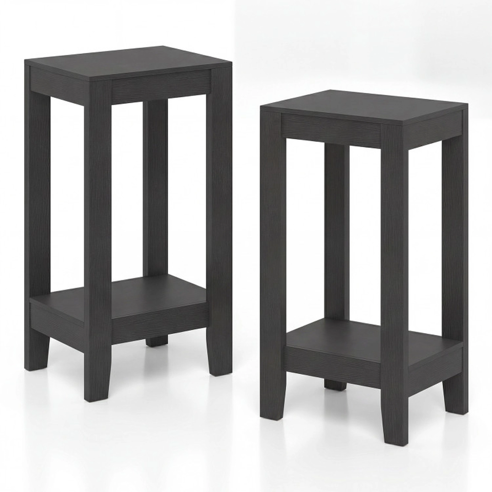 SUGIFT Set of 2 Black 2-Tier End Tables 16-in by 12-in Narrow Side Tables with Open Storage Shelf