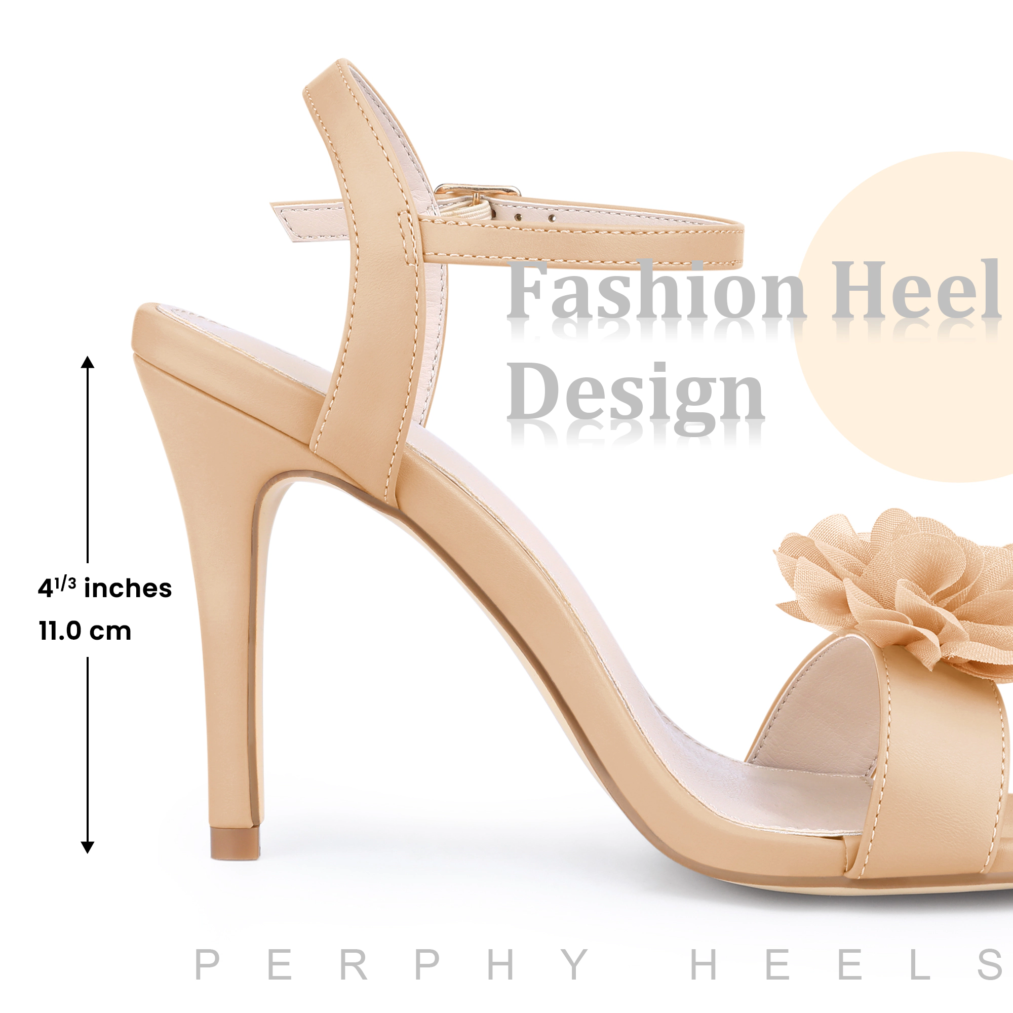 BLISSFUL STEP Women's Open Toe Ankle Strap Stiletto Heel Flower Sandals